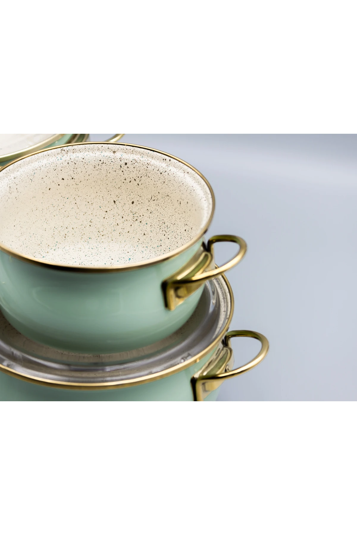 Vintage Emaye Güveç 8 Parça Tencere Seti Su Yeşili