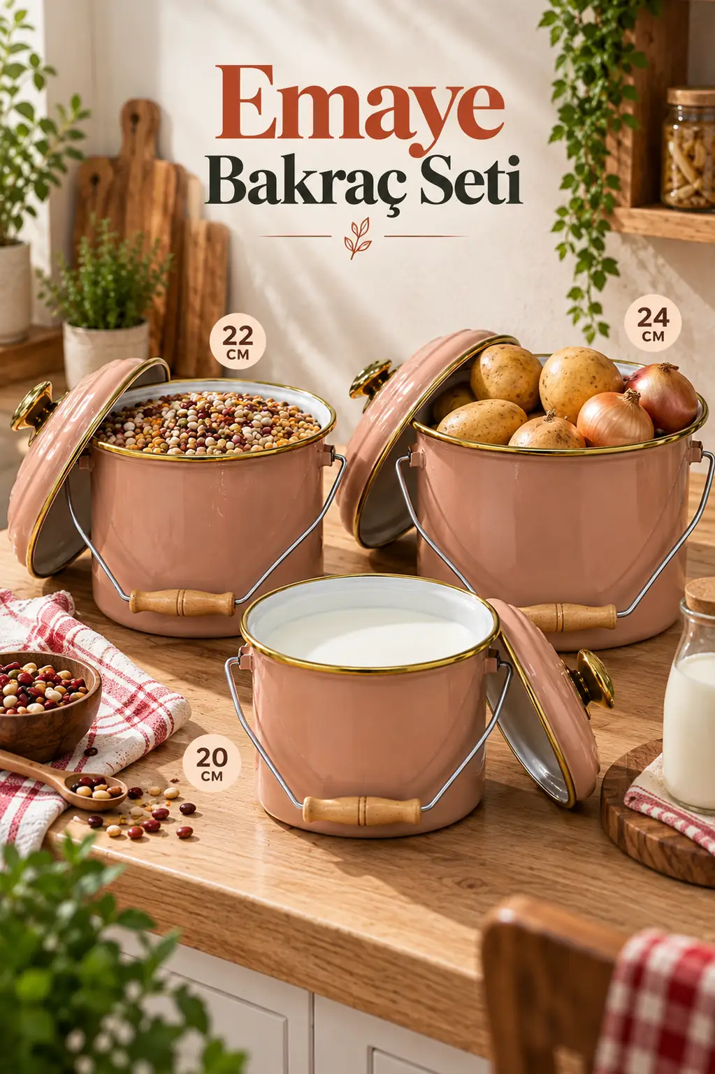 Emaye 3'lü Bakraç Seti 20-22-24 cm | Bonera