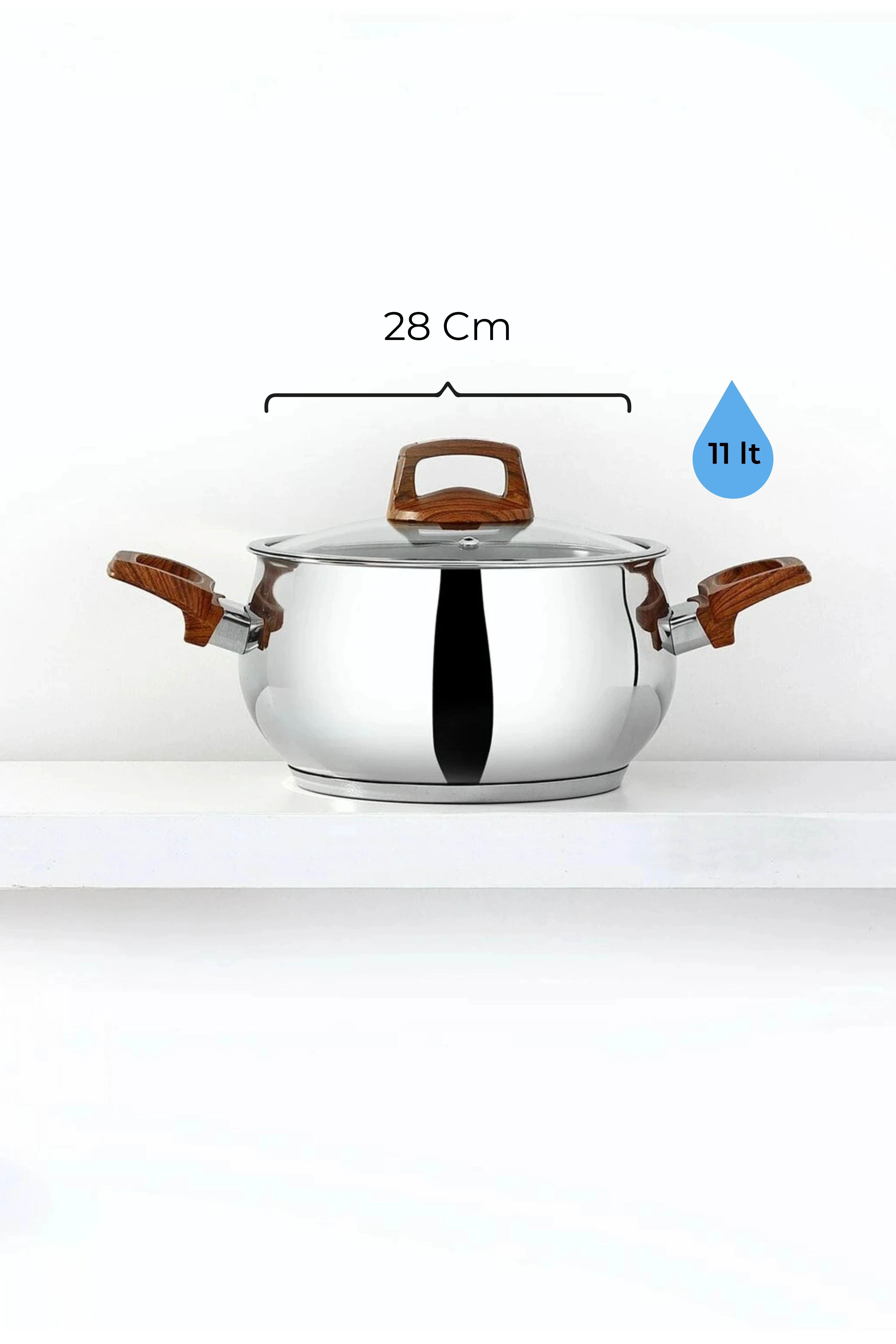 Bonera Lale 28cm Ahşap Kulplu Tekli Çelik Tencere