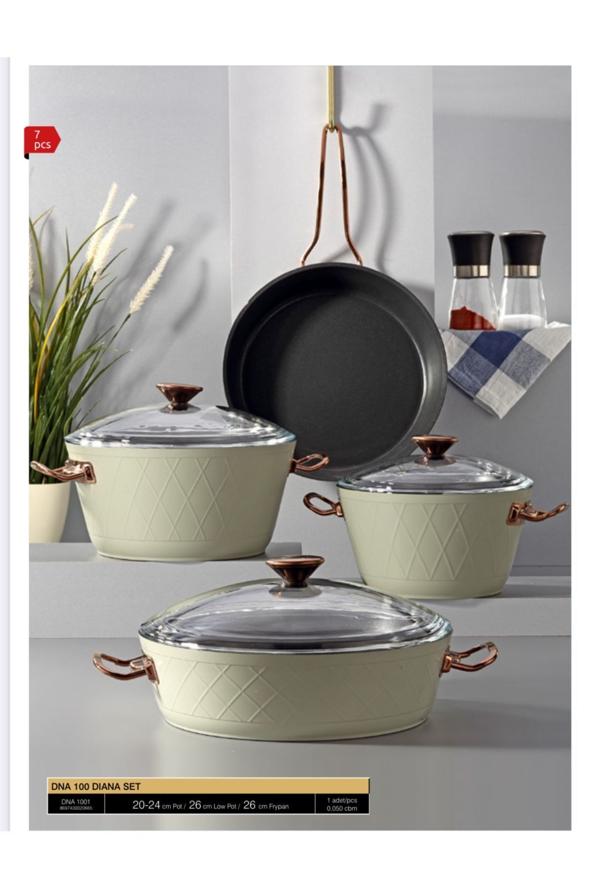 Bonera Di̇ana 7 Parça Keten Gri̇ & Ti̇tanyum Rose Gold Kulp Tencere & Tava Seti