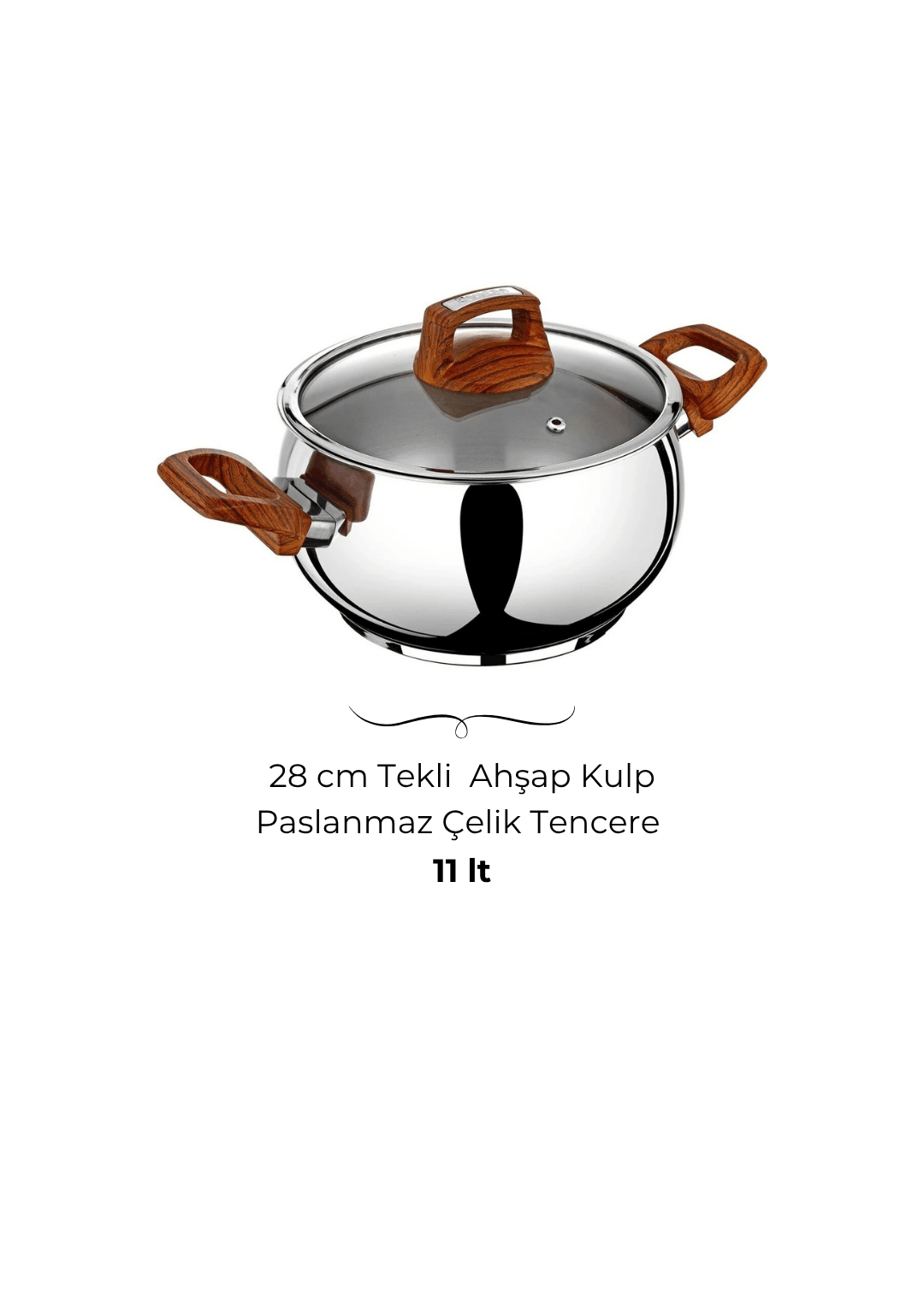Bonera Lale 28cm Ahşap Kulplu Tekli Çelik Tencere