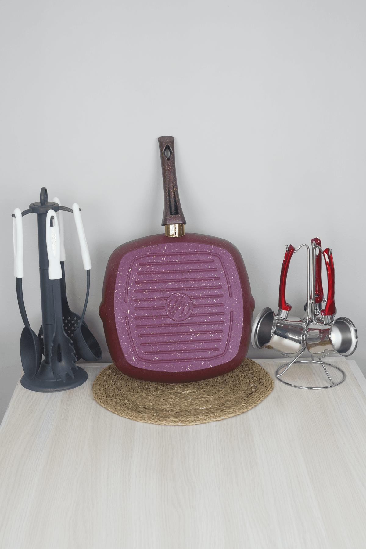 Bonera Granit 28cm Izgara Grill Tava - Eflatun Gold Kırçıl 