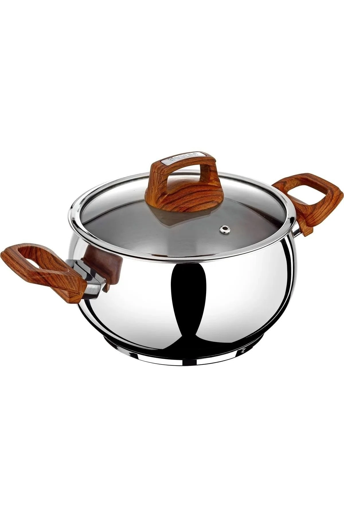 Lale 20cm Ahşap Kulplu Tekli Çelik Tencere