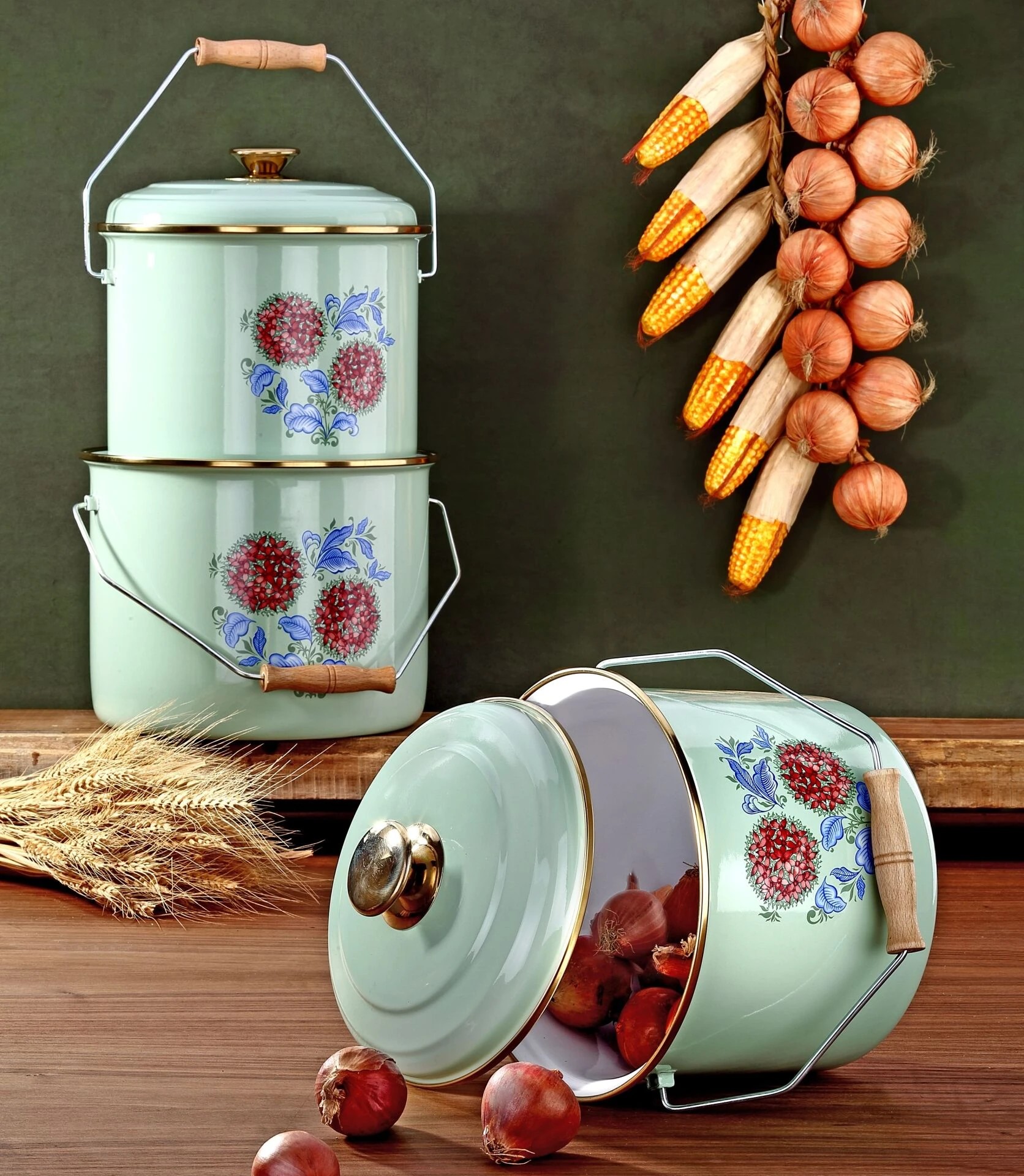 Emaye 3 Lü Bakraç Set (20-22-24) Cm - Su Yeşili