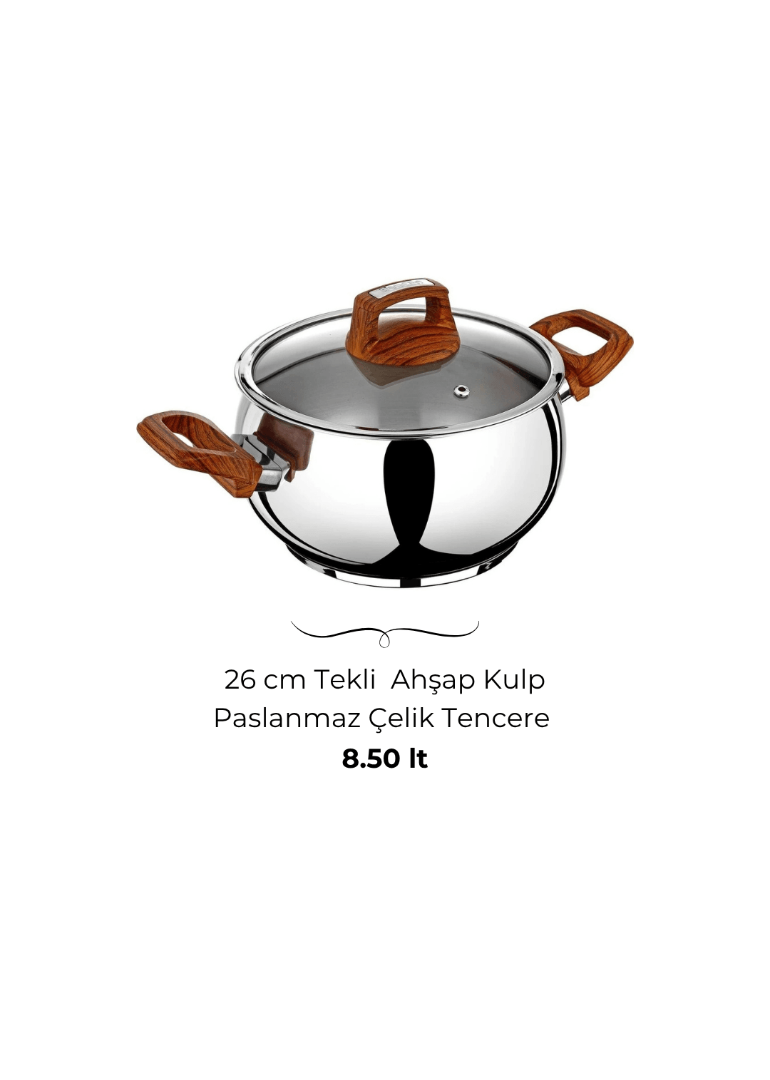 Bonera Lale 26cm Ahşap Kulplu Tekli Çelik Tencere