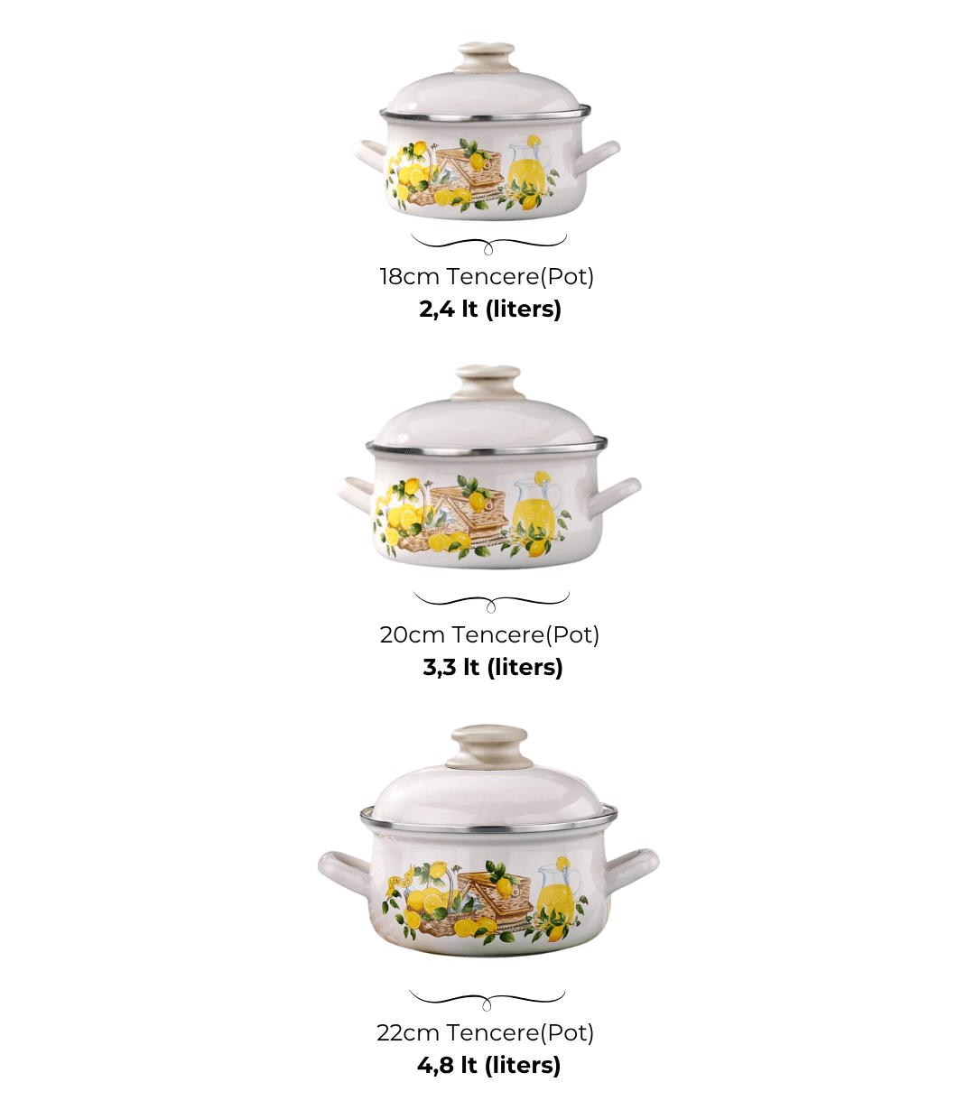 Bonera Emaye 6 Parça Krem Set Emaye Kapakli  - Li̇mon Dekor