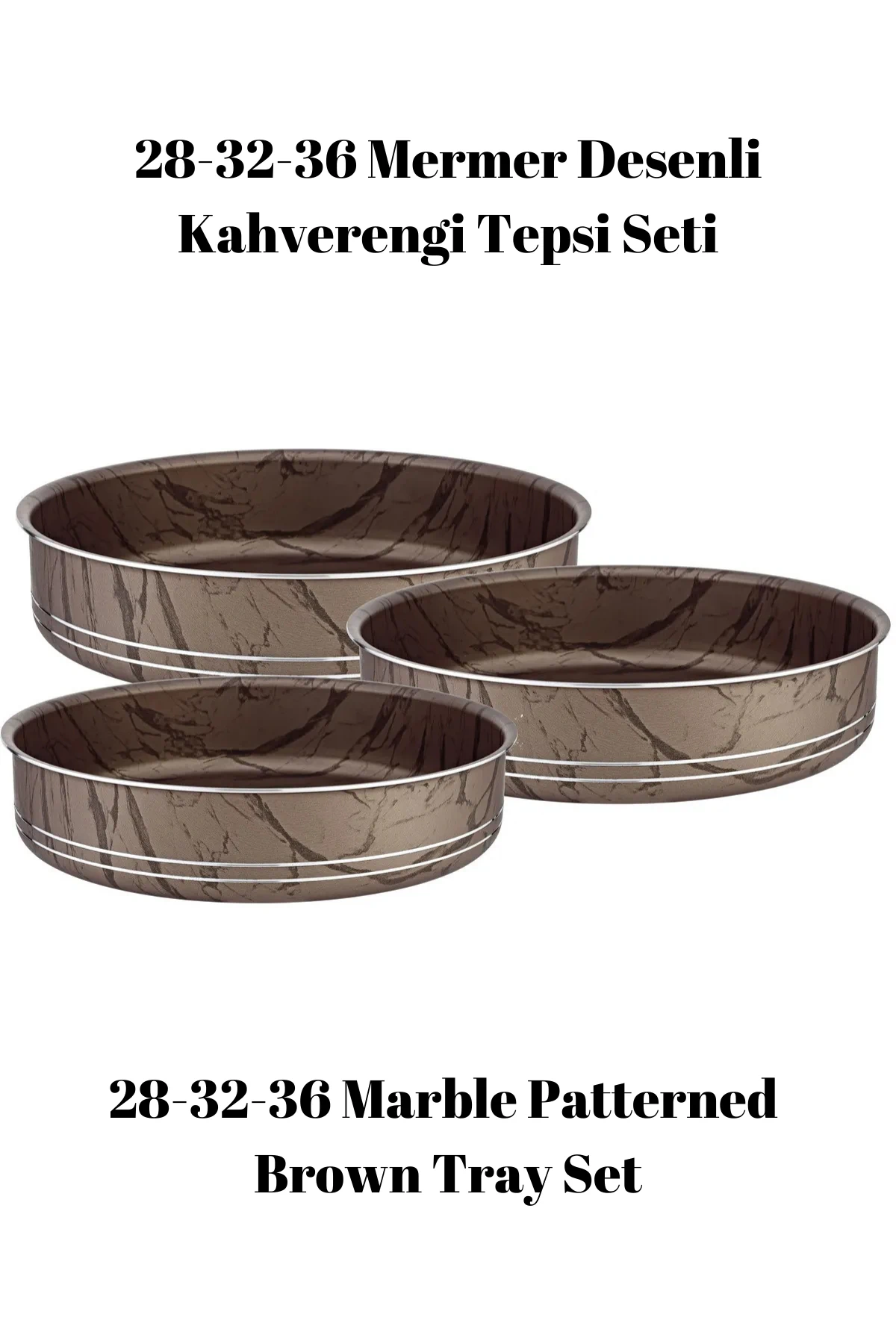 Bonera Montella 3'Lü Mermer Desenli̇ Kahverengi Tepsi̇ (28-32-36 cm)