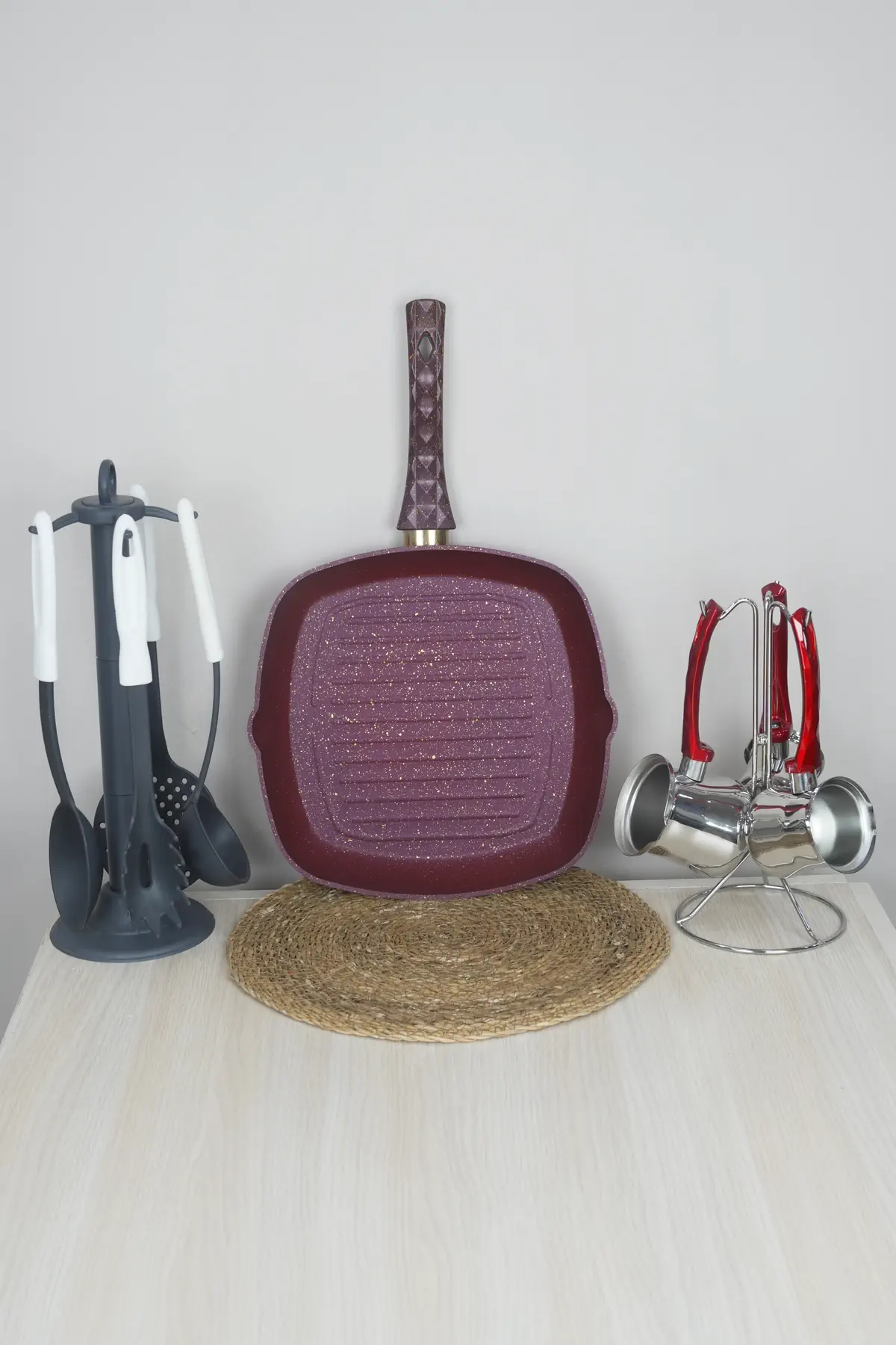 Bonera Granit 28cm Izgara Grill Tava - Eflatun Gold Kırçıl