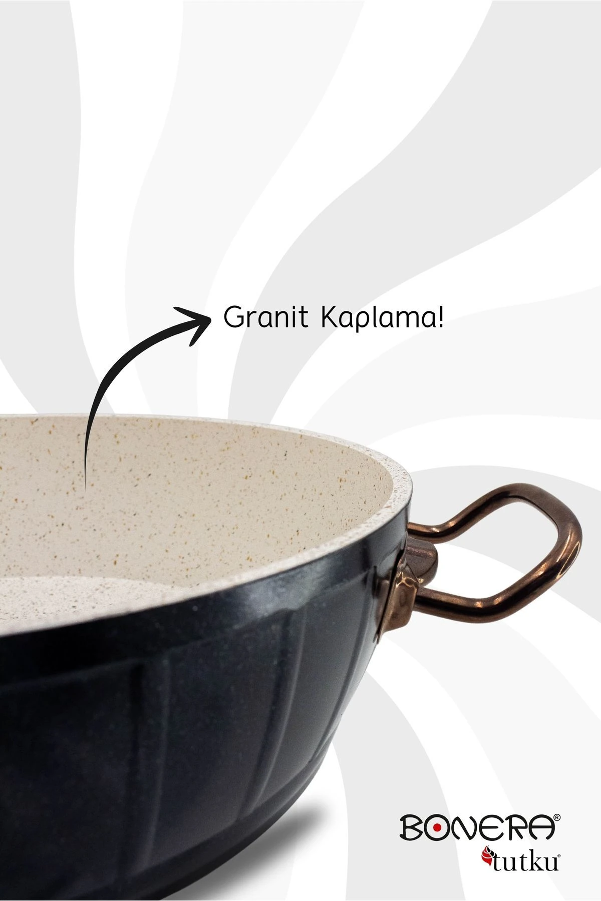 Florenza 7 Parça Dışı Siyah & Içi Beyaz Rose Gold Kulp Detaylı Tencere & Tava Seti