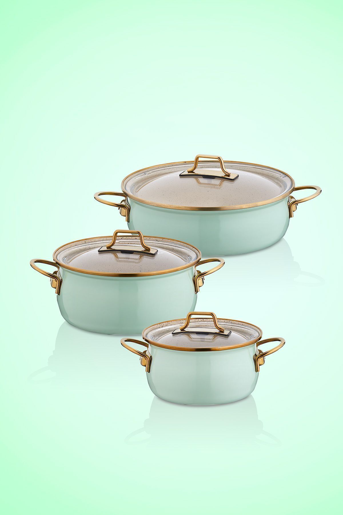 Emaye Vintage Güveç 6 Pcs Ten Seti(16-20 TEN.22 KRY) Su Yeşili