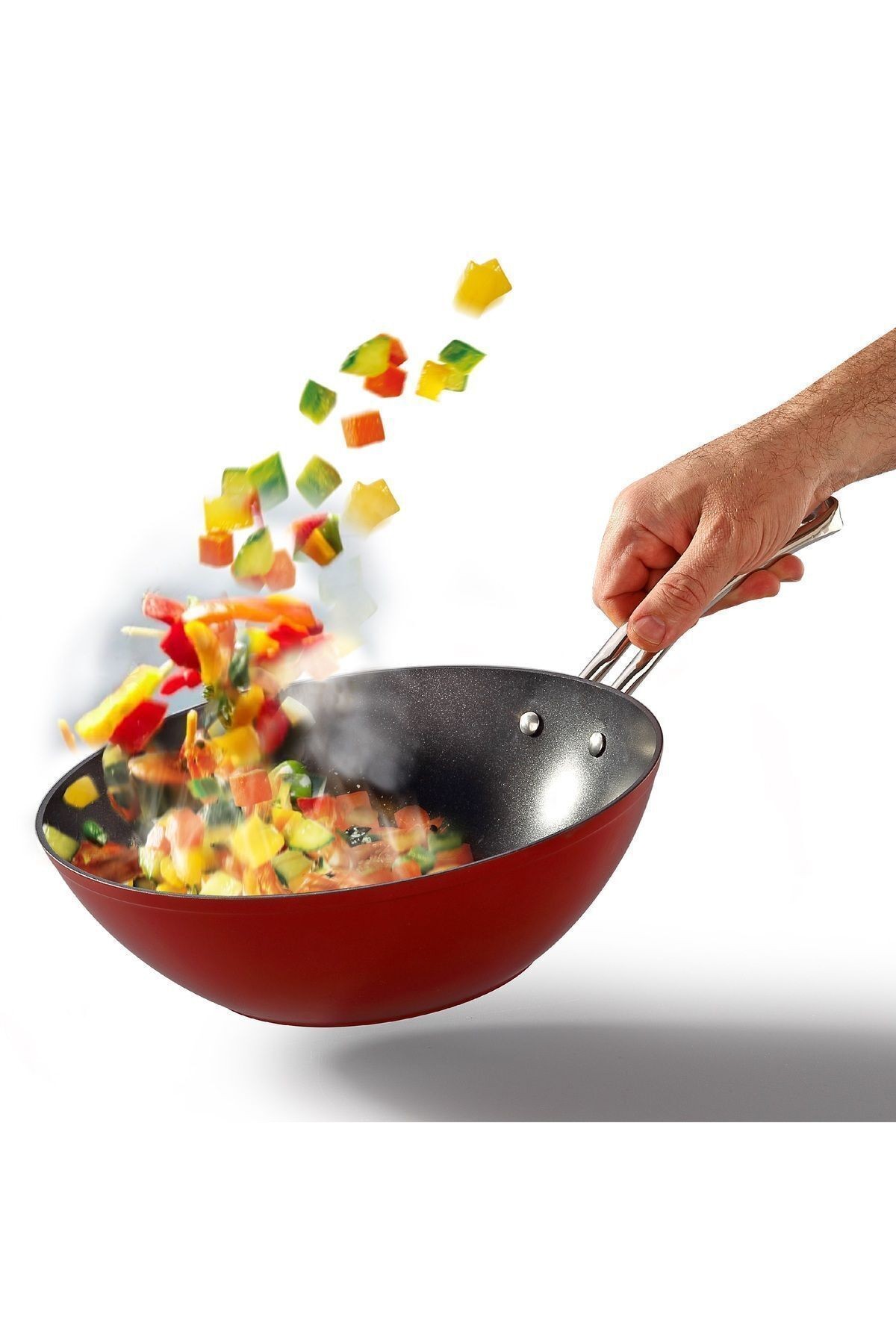 Bonera Pro - Plus Kırmızı & Titanyum 24 Cm Wok Tava