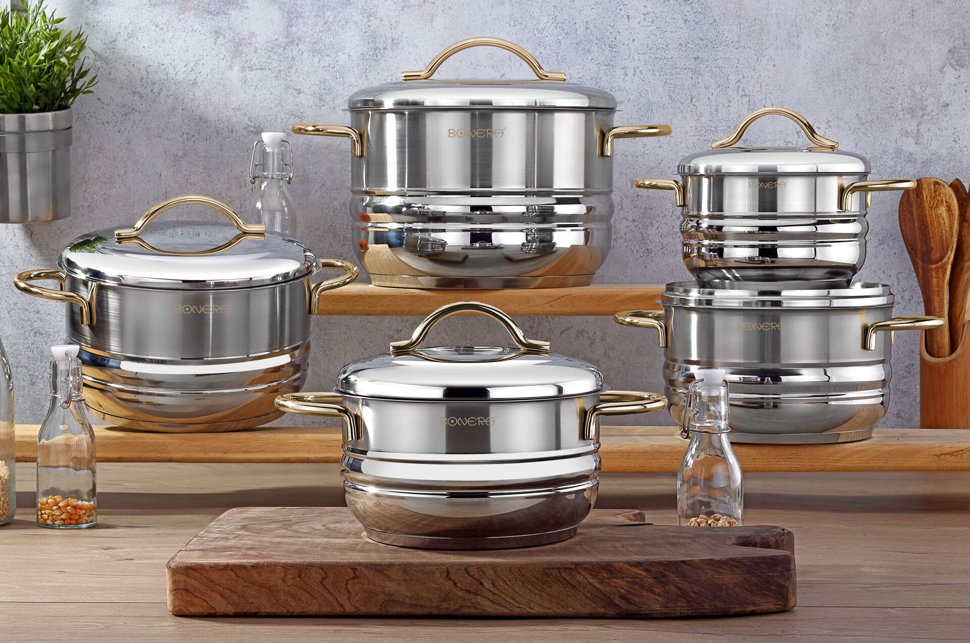 Modena 10 Parça Çelik Tencere Seti Gold Detaylı