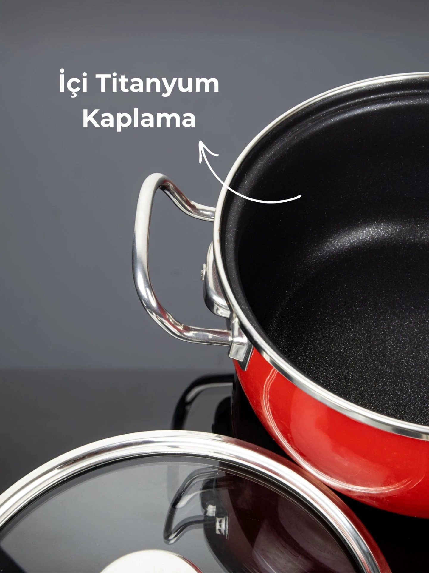 Lilium Içi Titanyum Dışı Emaye 7 Parça Tencere Tava Seti