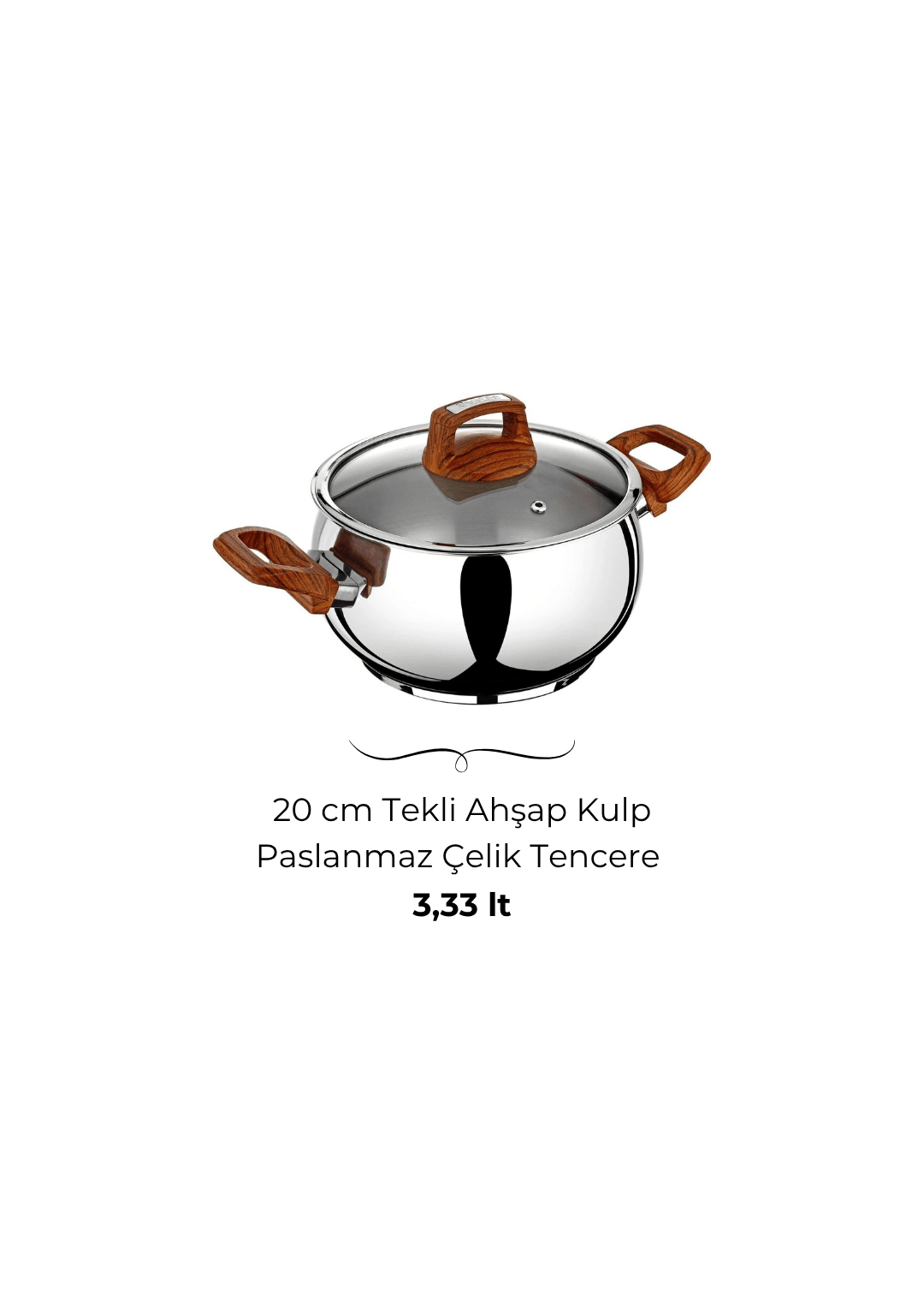 Bonera Lale 20cm Ahşap Kulplu Tekli Çelik Tencere