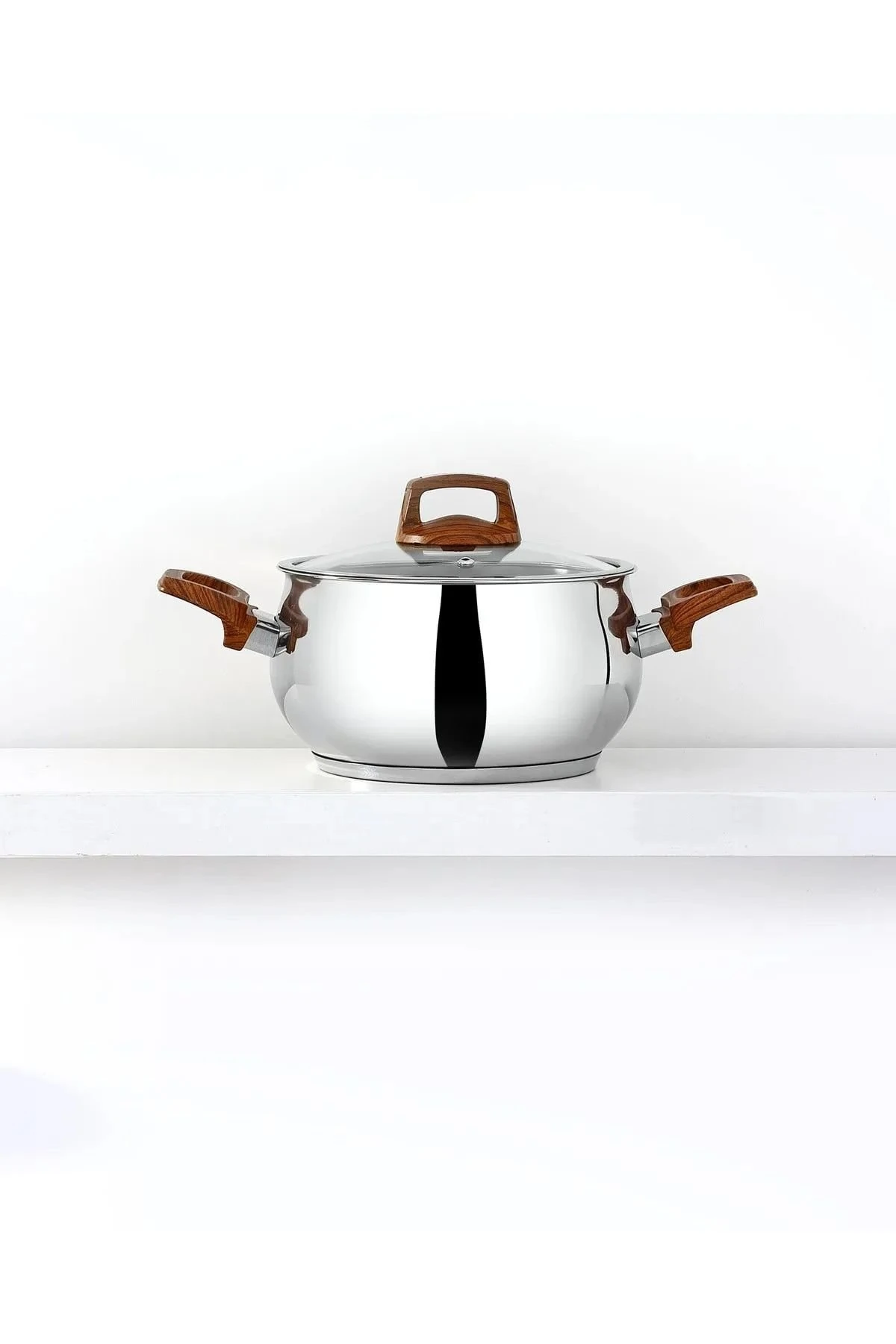 Lale 20cm Ahşap Kulplu Tekli Çelik Tencere