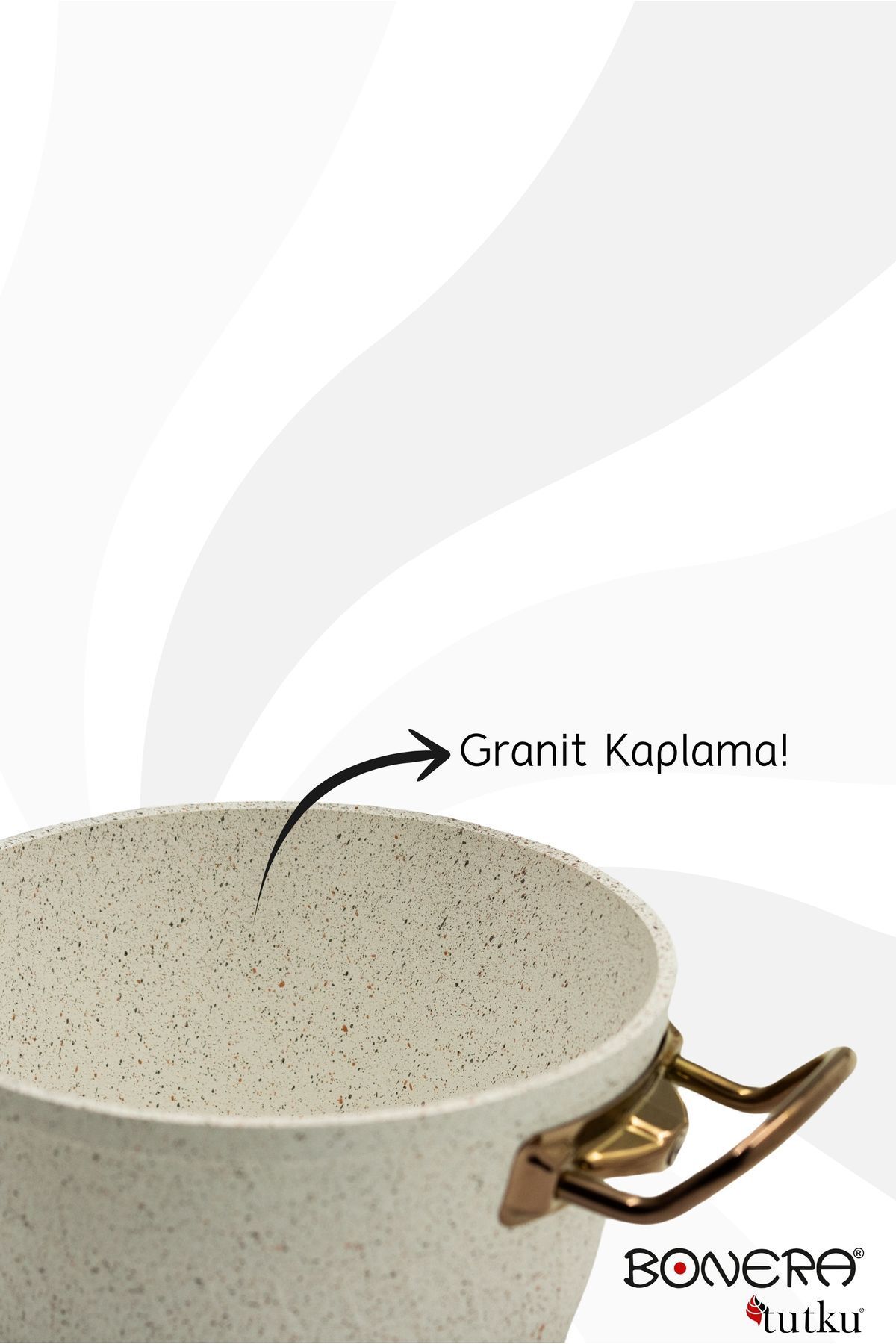Milena 7 Parça Kar Beyazı Granit - Rose Gold Kulp Detaylı Tencere & Tava Seti