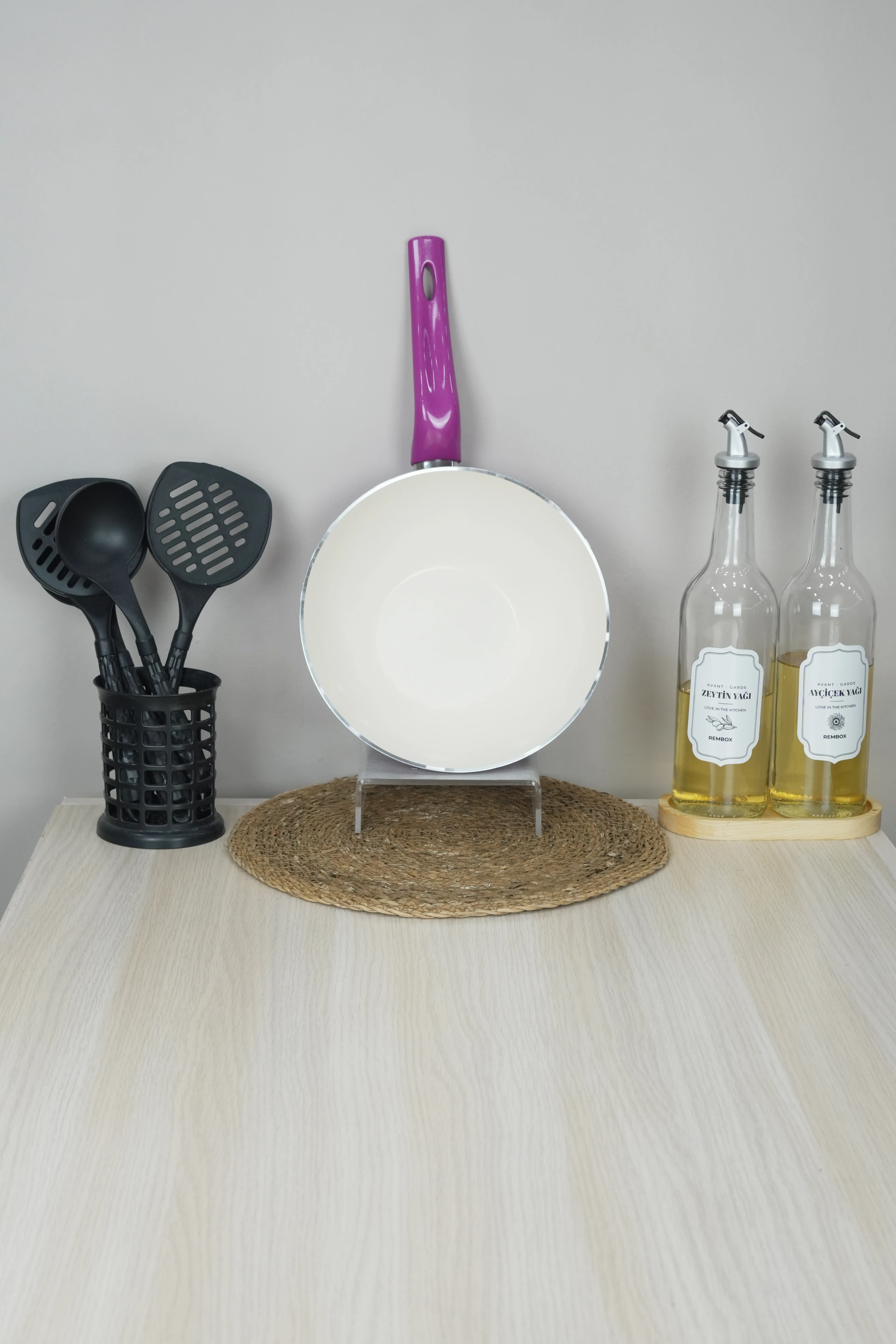 24 Cm Fuşya Wok Tava