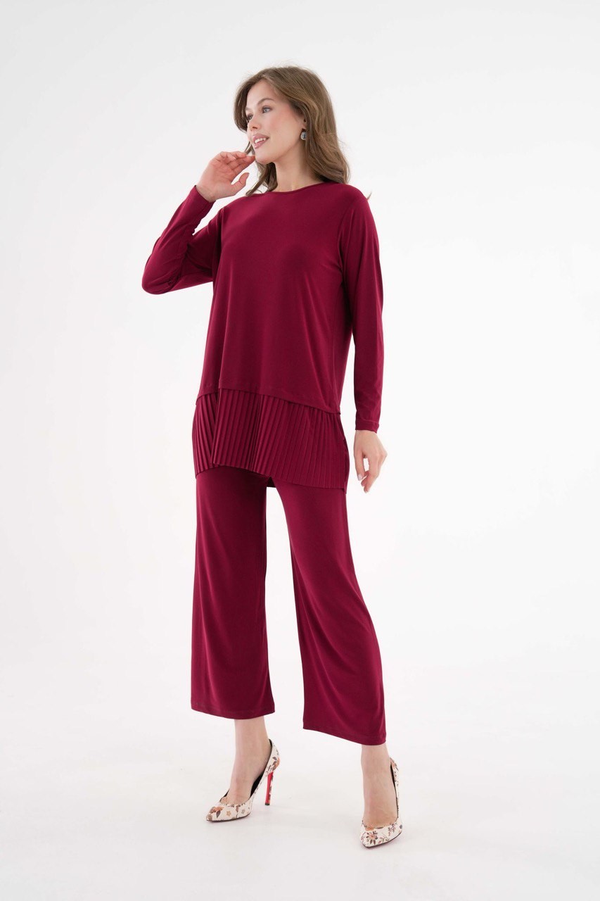 PİLİSE PANTOLONLU TAKIM - BORDO