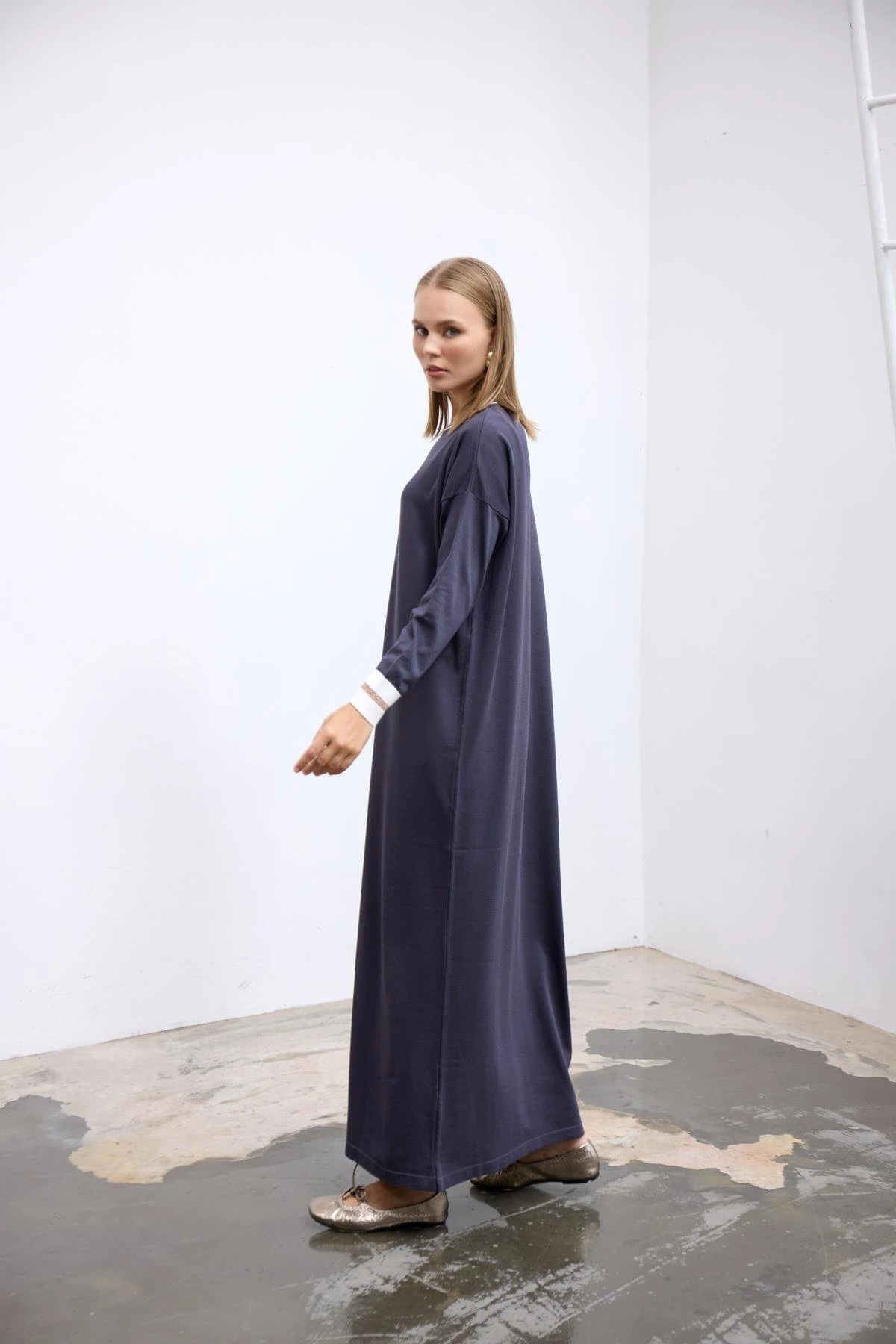 Ribanalı Triko Elbise Antrasit