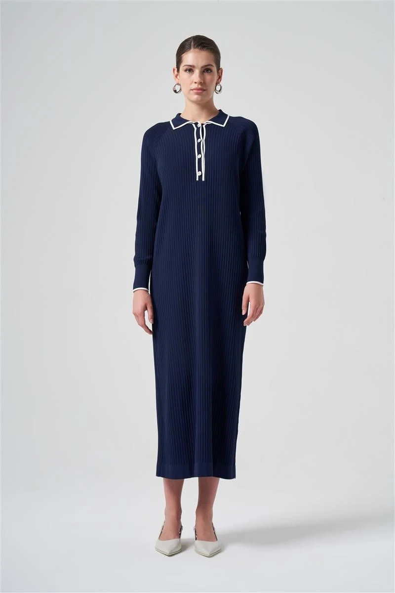 Polo Yaka Nus Elbise-Lacivert