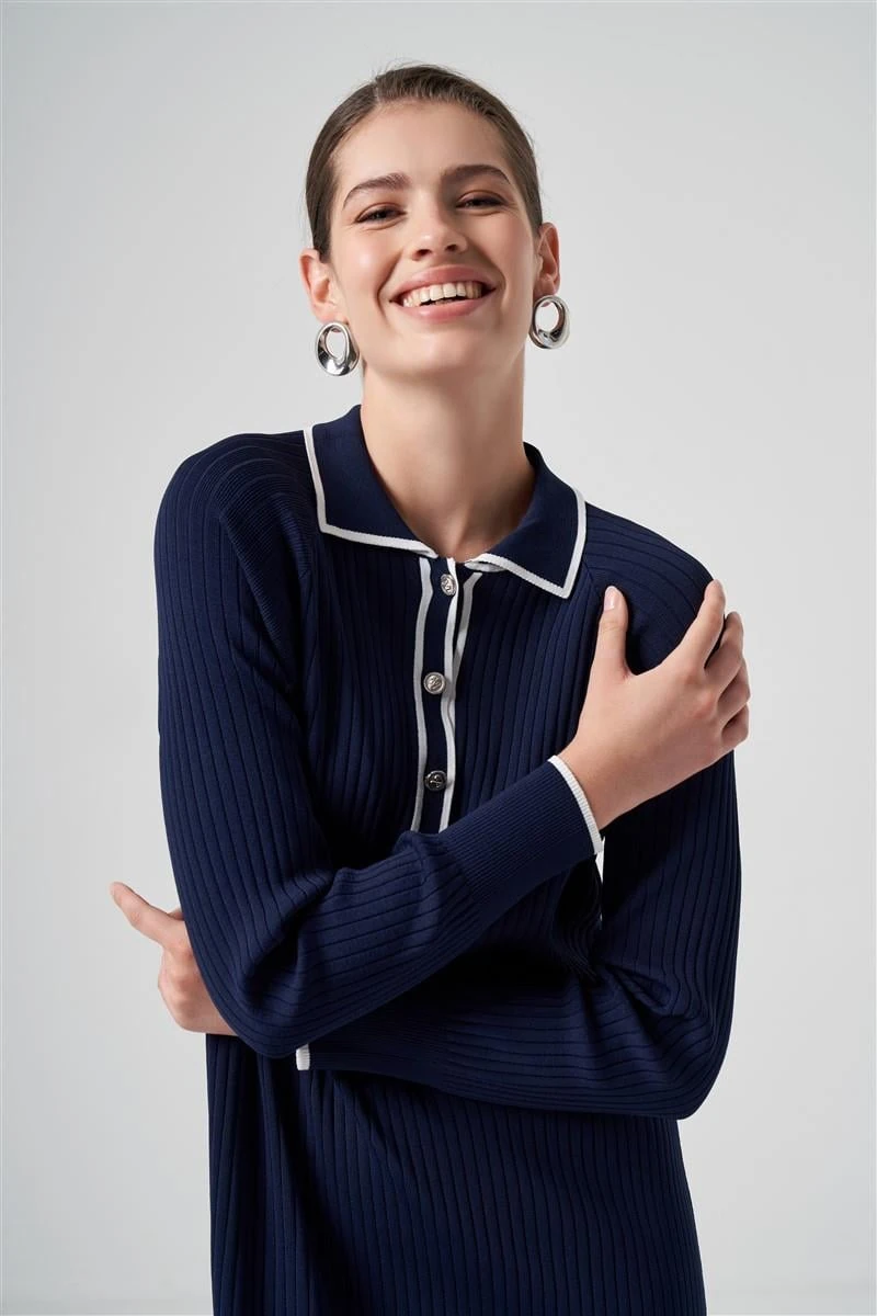 Polo Yaka Nus Elbise-Lacivert