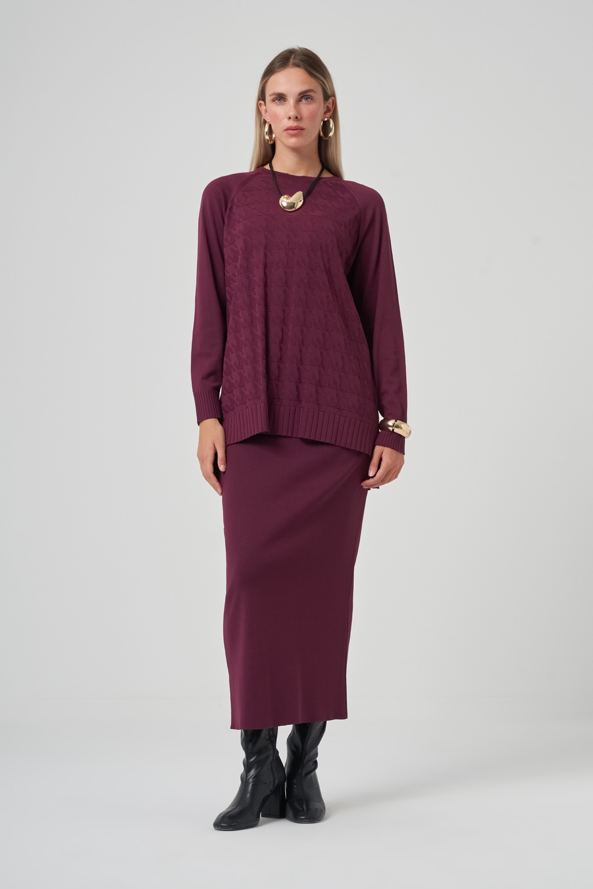 NUSS 1350 KAZAYAĞI DESEN TAKIM - BORDO