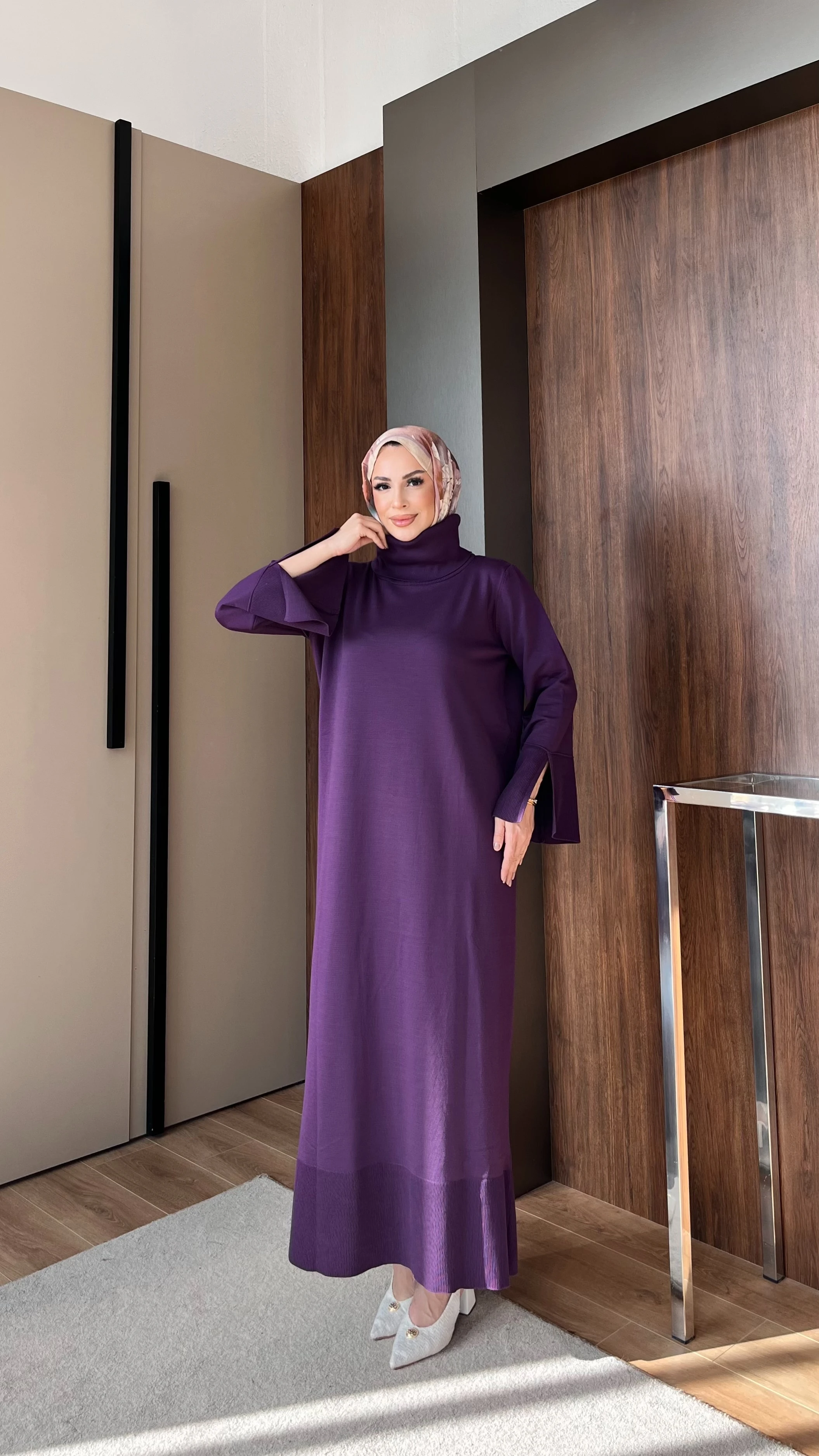 Degaje Yaka Merserize Elbise - MOR