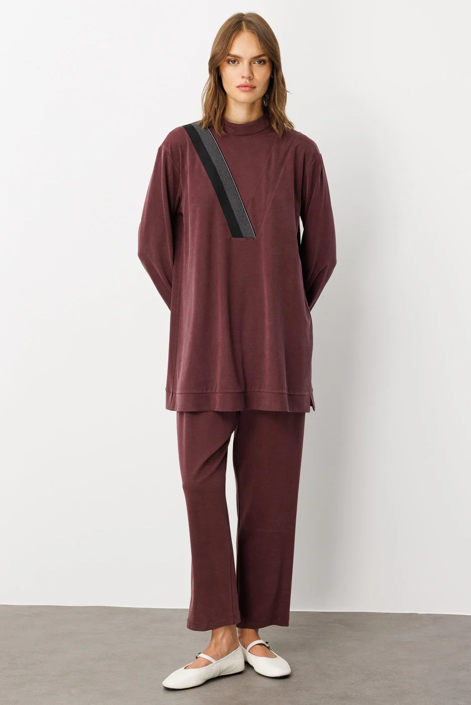 Soft Örme (miccell %55 doğal) İçerikli Ribana Garni  Takım - BORDO