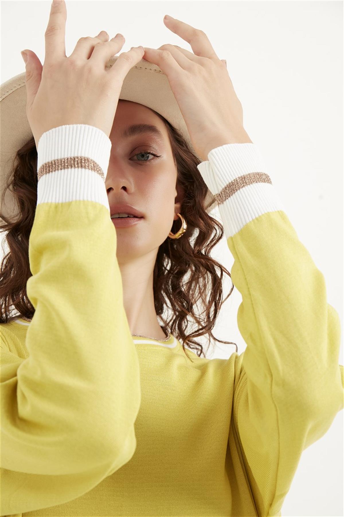 Ribanalı Triko Elbise Yağ Yeşili