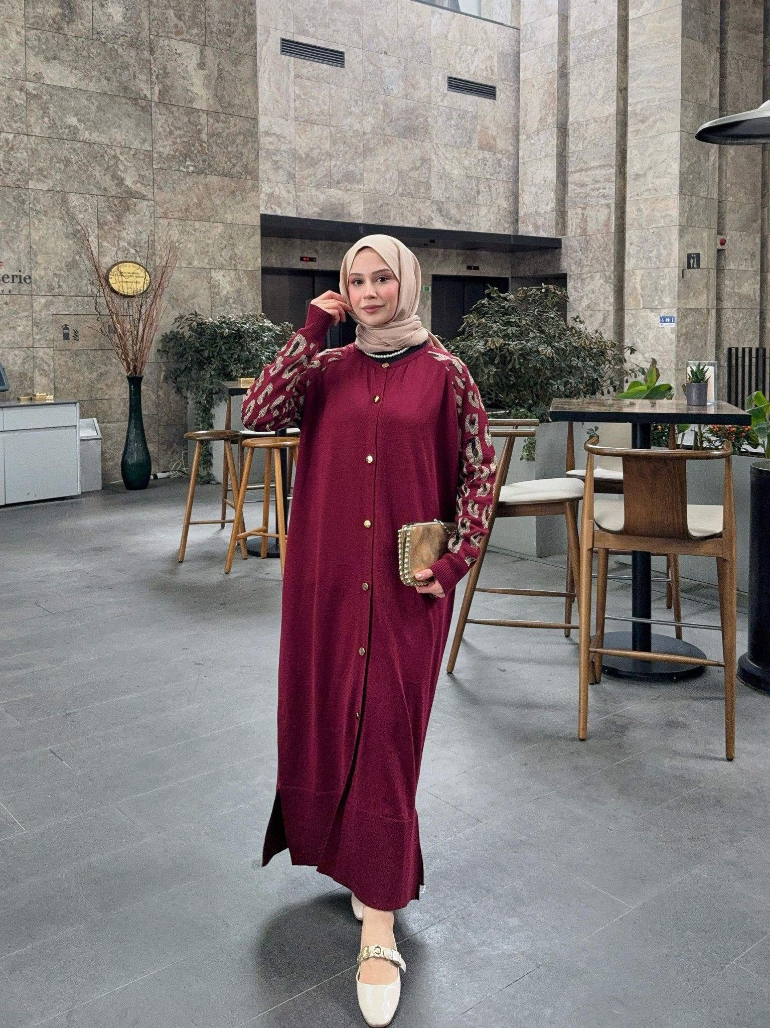Leopar Tam Boy Hırka Bordo