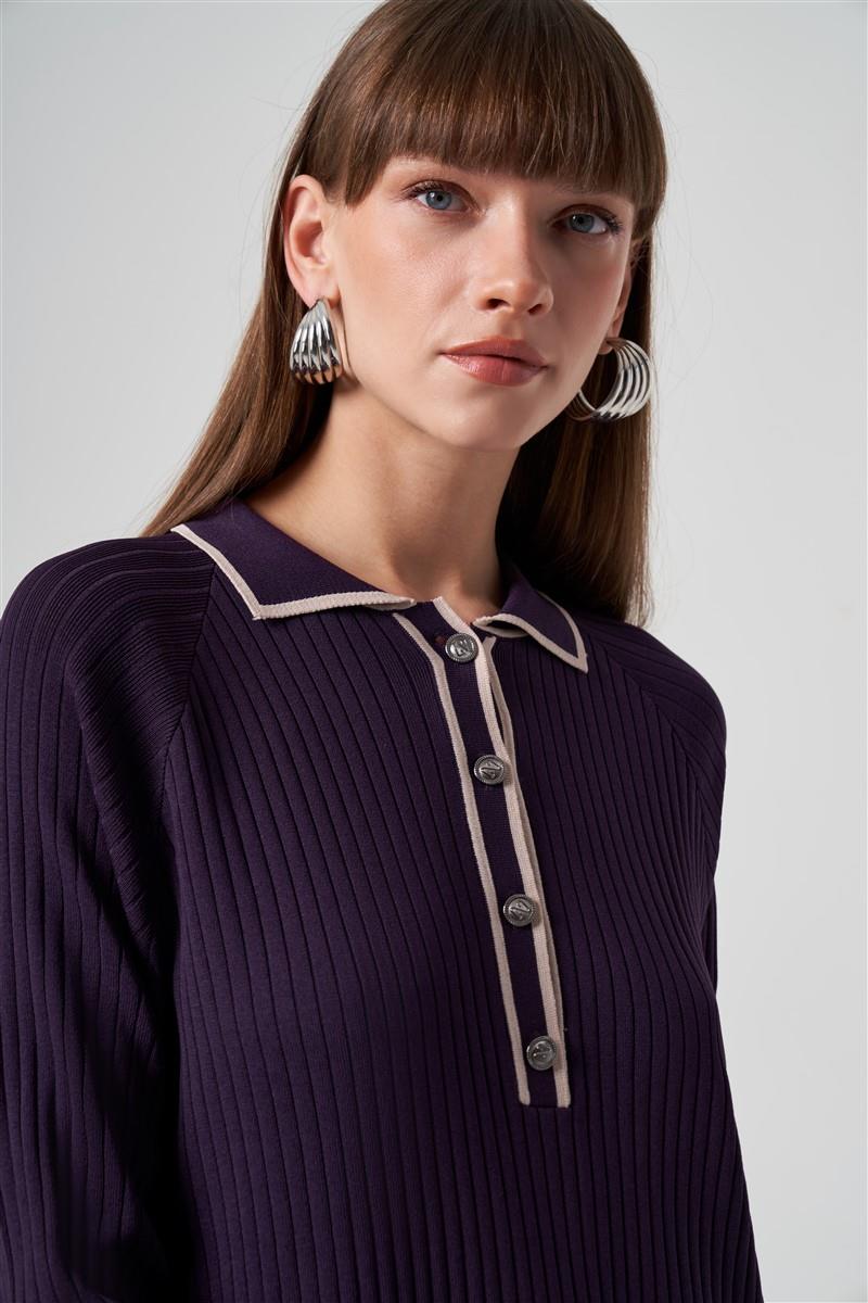 Polo Yaka Nus Elbise-Mürdüm