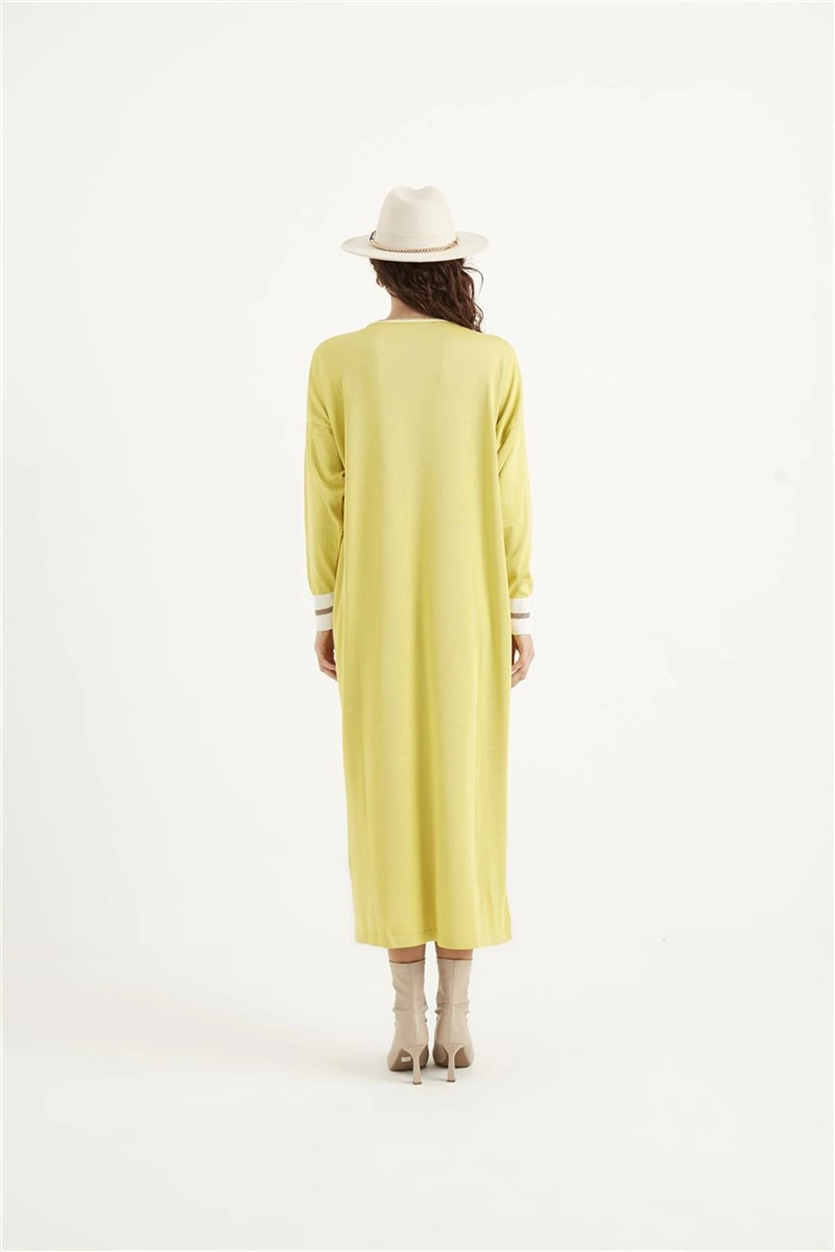 Ribanalı Triko Elbise Yağ Yeşili