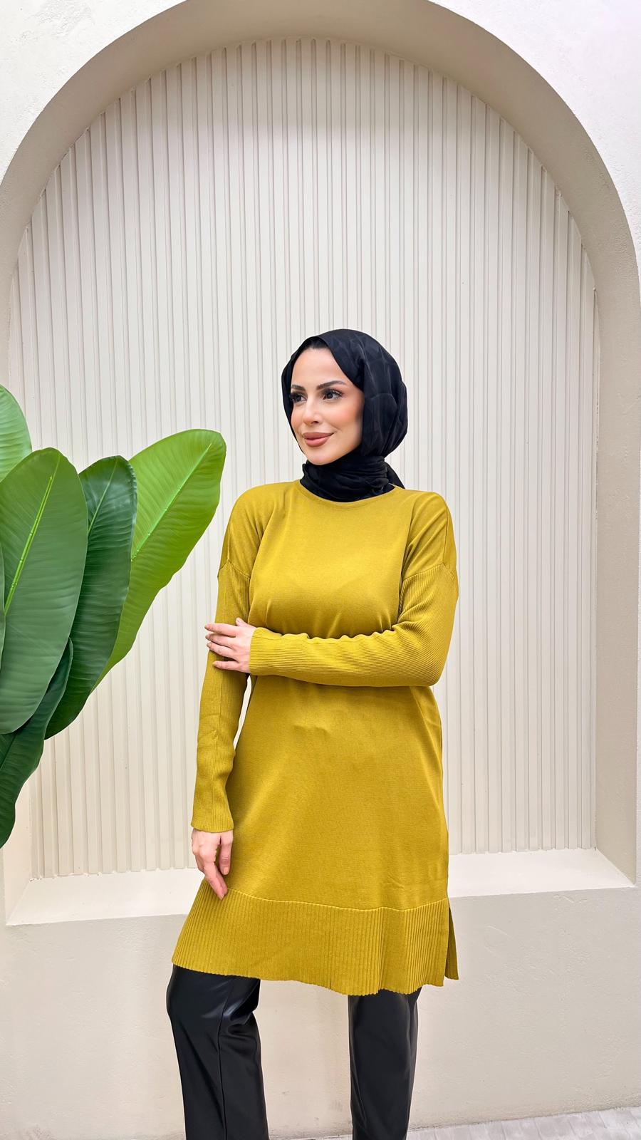 Uzun Merserize Tunik  - YAĞ YEŞİLİ