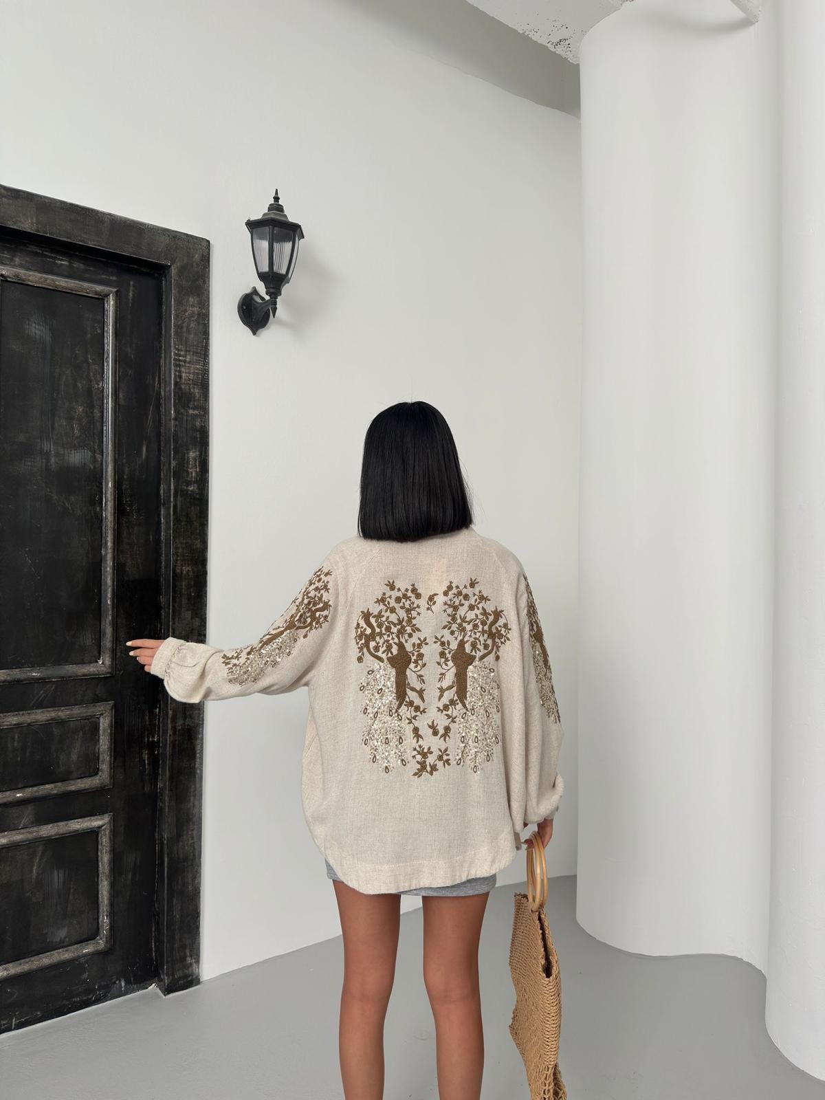 Nakışlı Keten Kimono