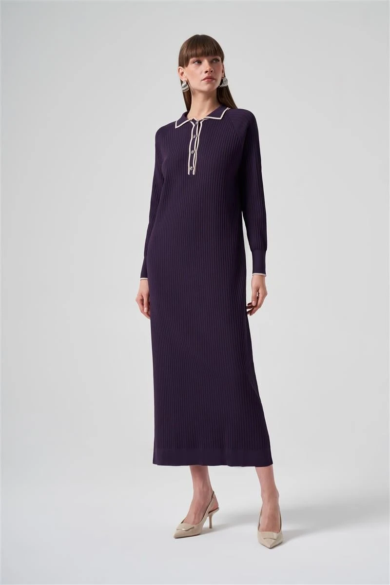 Polo Yaka Nus Elbise-Mürdüm