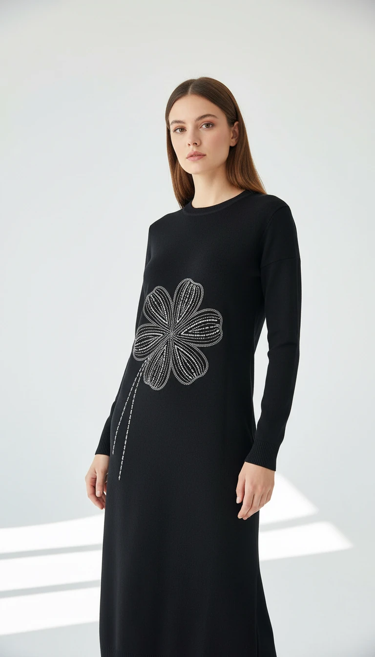 Papatya Triko Elbise Siyah