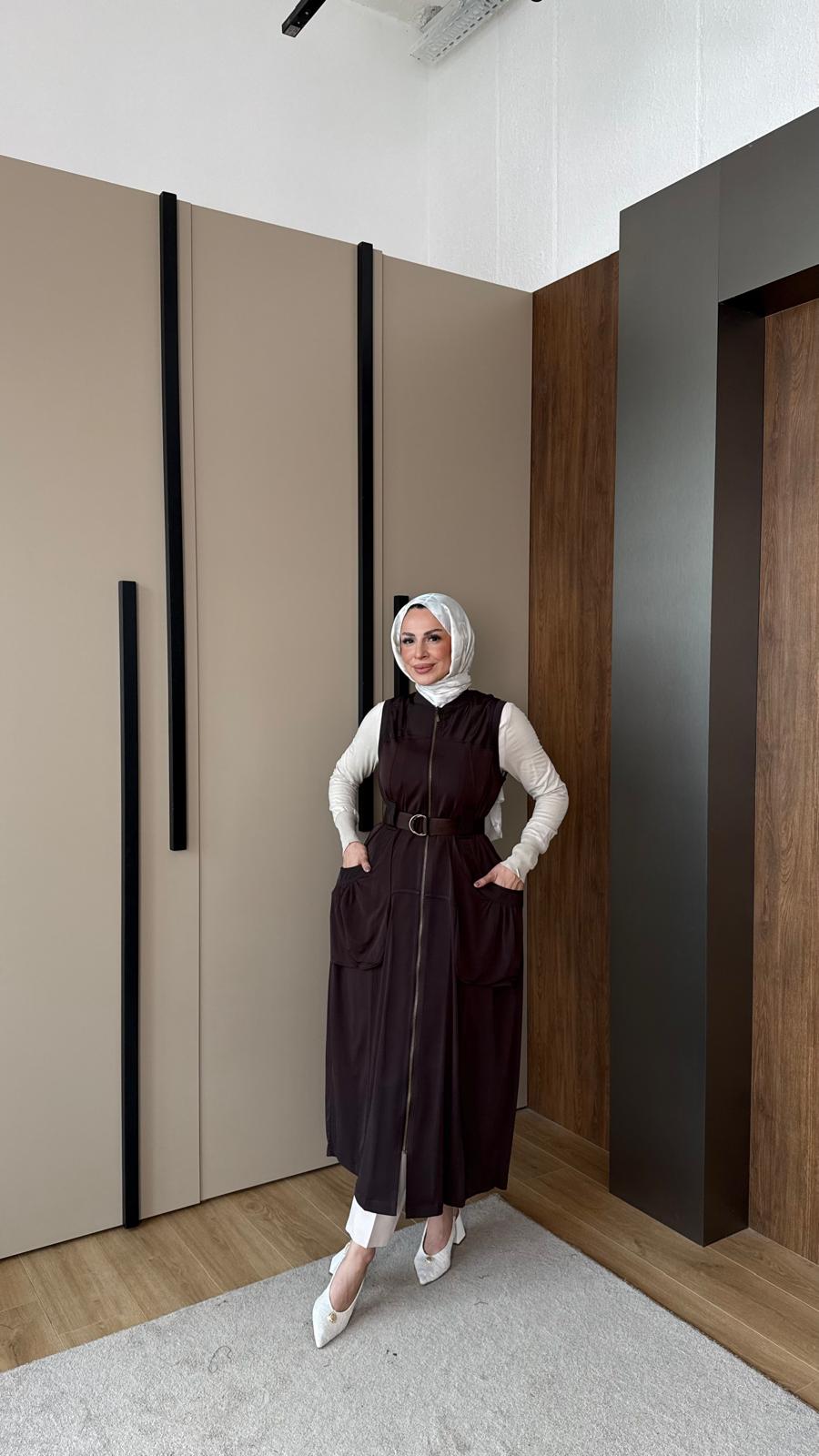 TORBA CEPLİ YELEK - ACI KAHVE