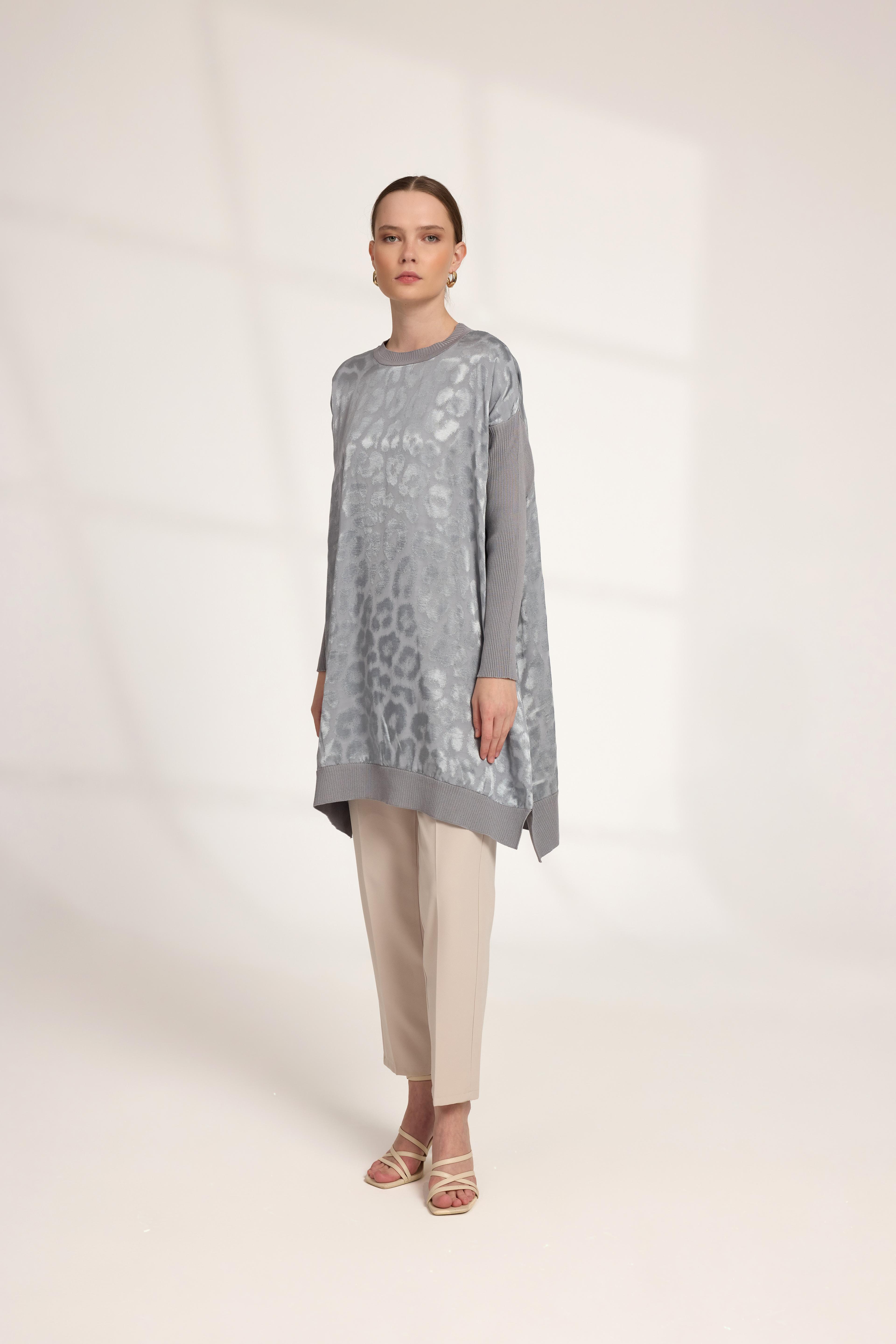 leopar tunik gri
