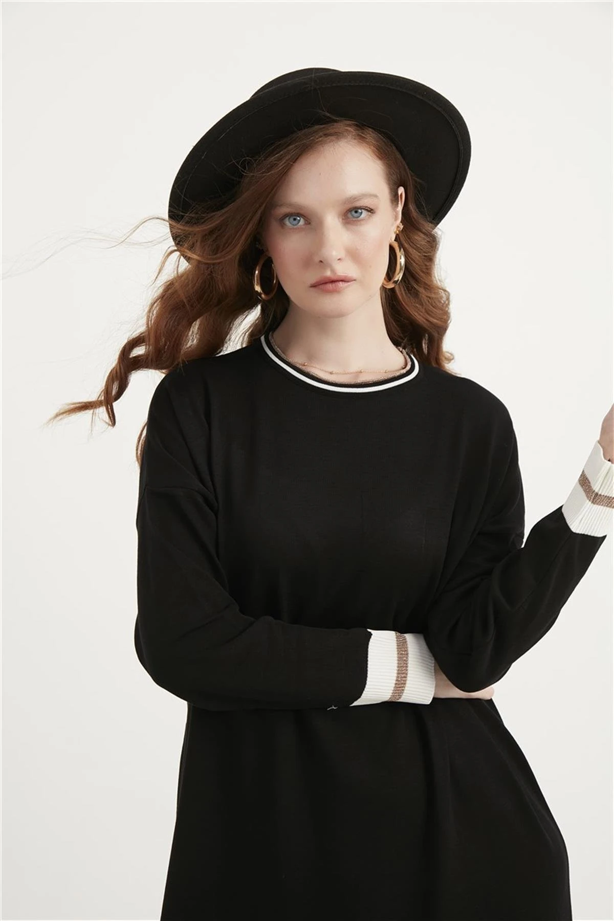 Ribanalı Triko Elbise Siyah