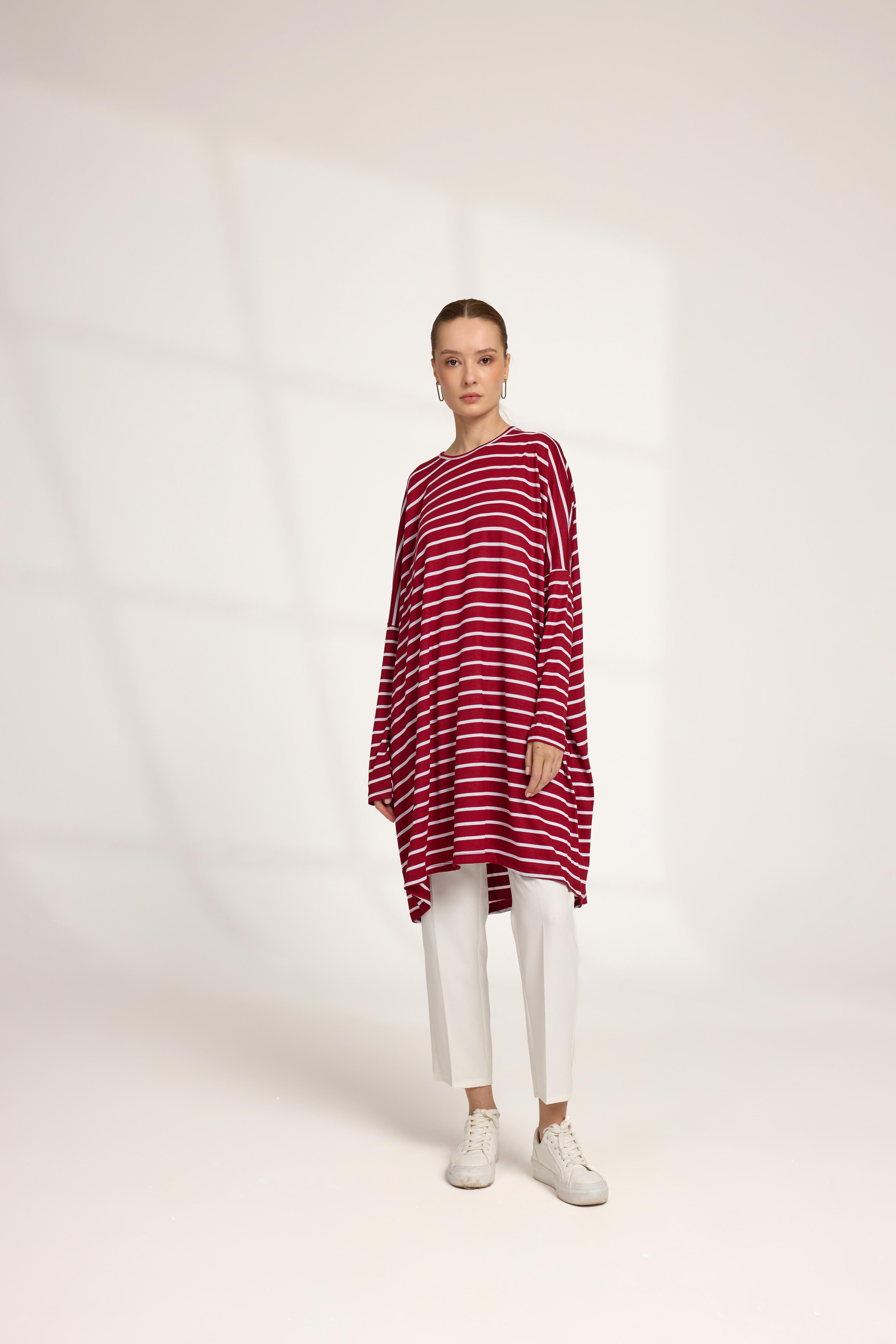 Çizgili Tunik Bordo