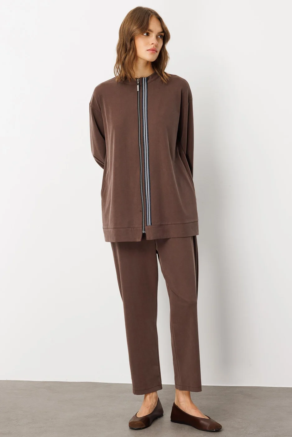 Soft Örme Miccell (%55 doğal) İçerik Dokuma Ön Garni Pantalon Takım