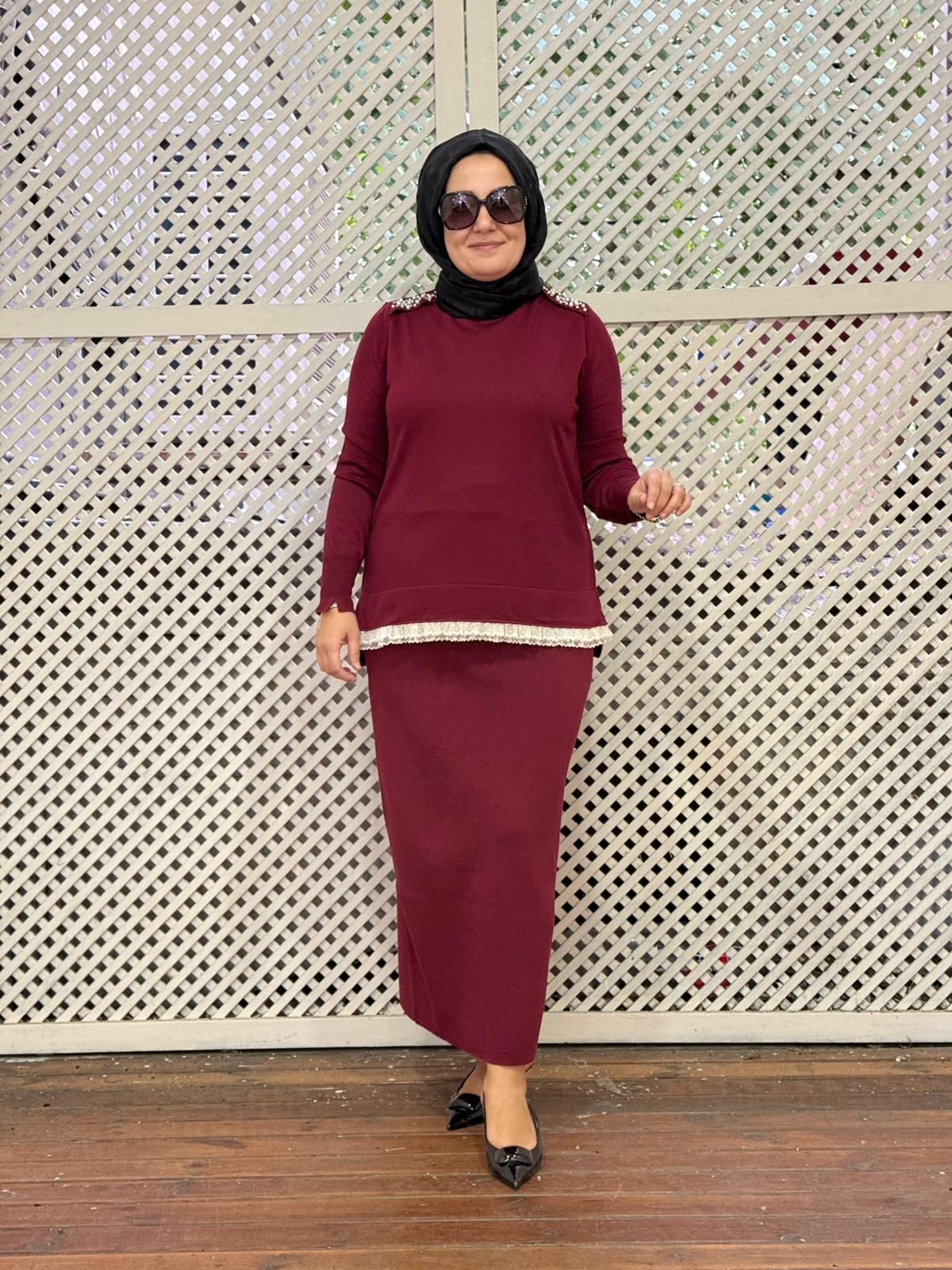 İncili Merserize Takım - BORDO