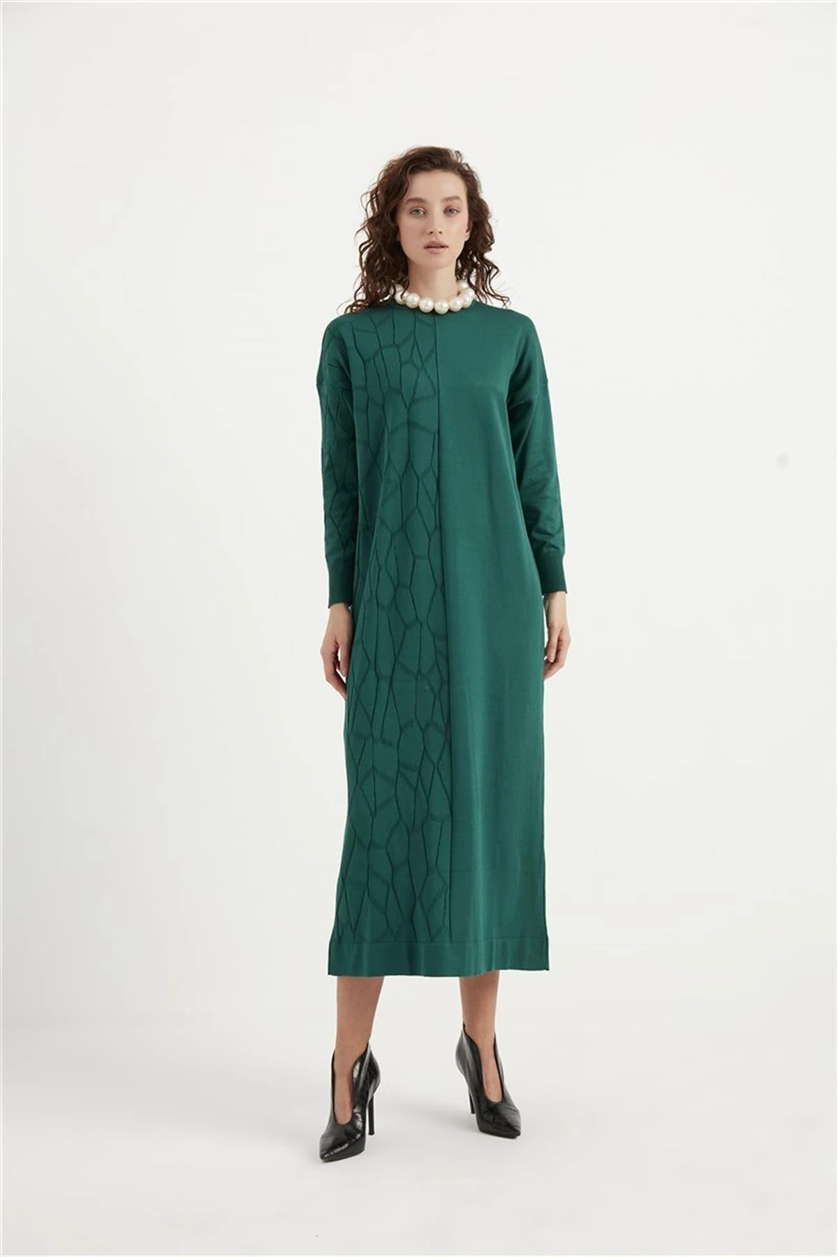 Side Merserize Elbise Zümrüt Yeşili