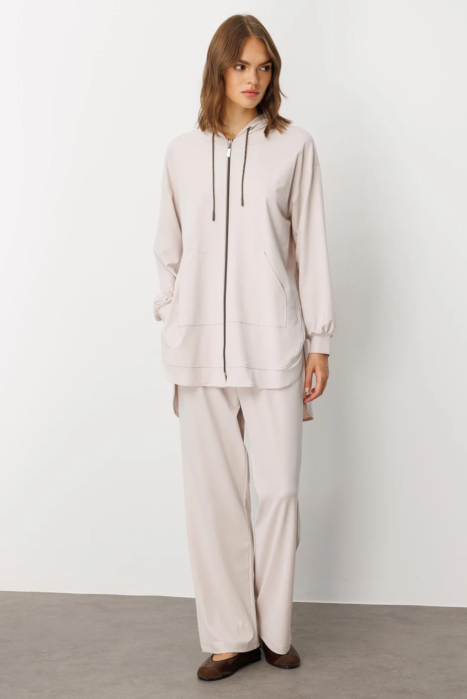 Soft Örme (miccell %55 doğal içerik) Elişi Detaylı Pantalon Kombin Takım - TAŞ