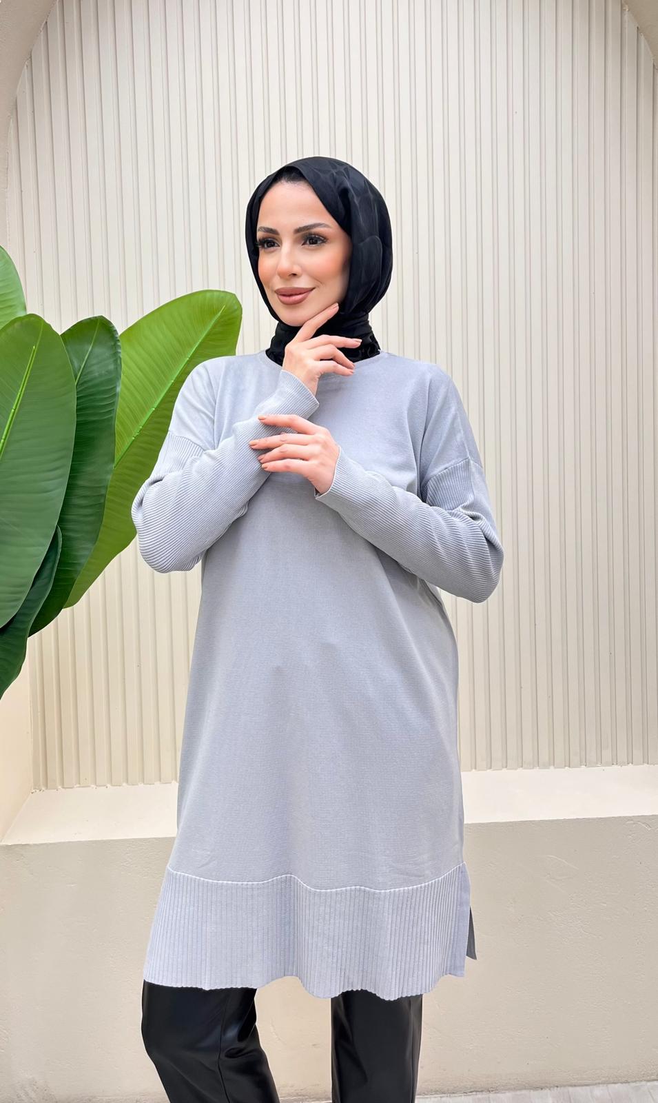 Uzun Merserize Tunik  - GRİ