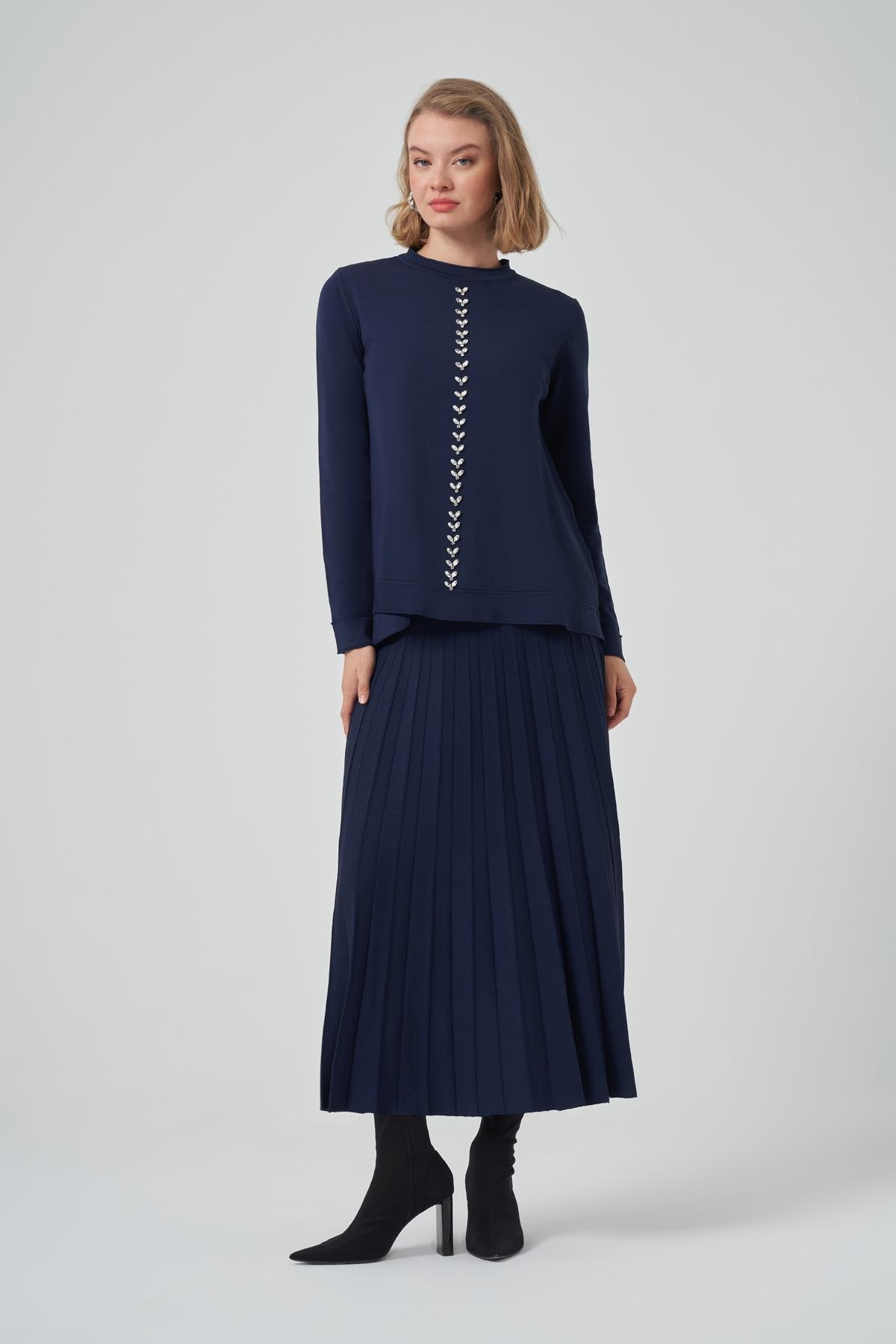 Nuss Taşlı Merserize Takım - lacivert