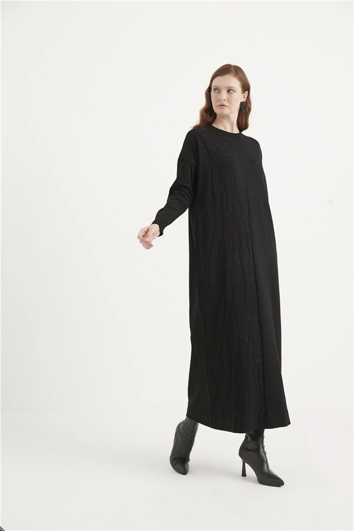 Side Merserize Elbise Siyah