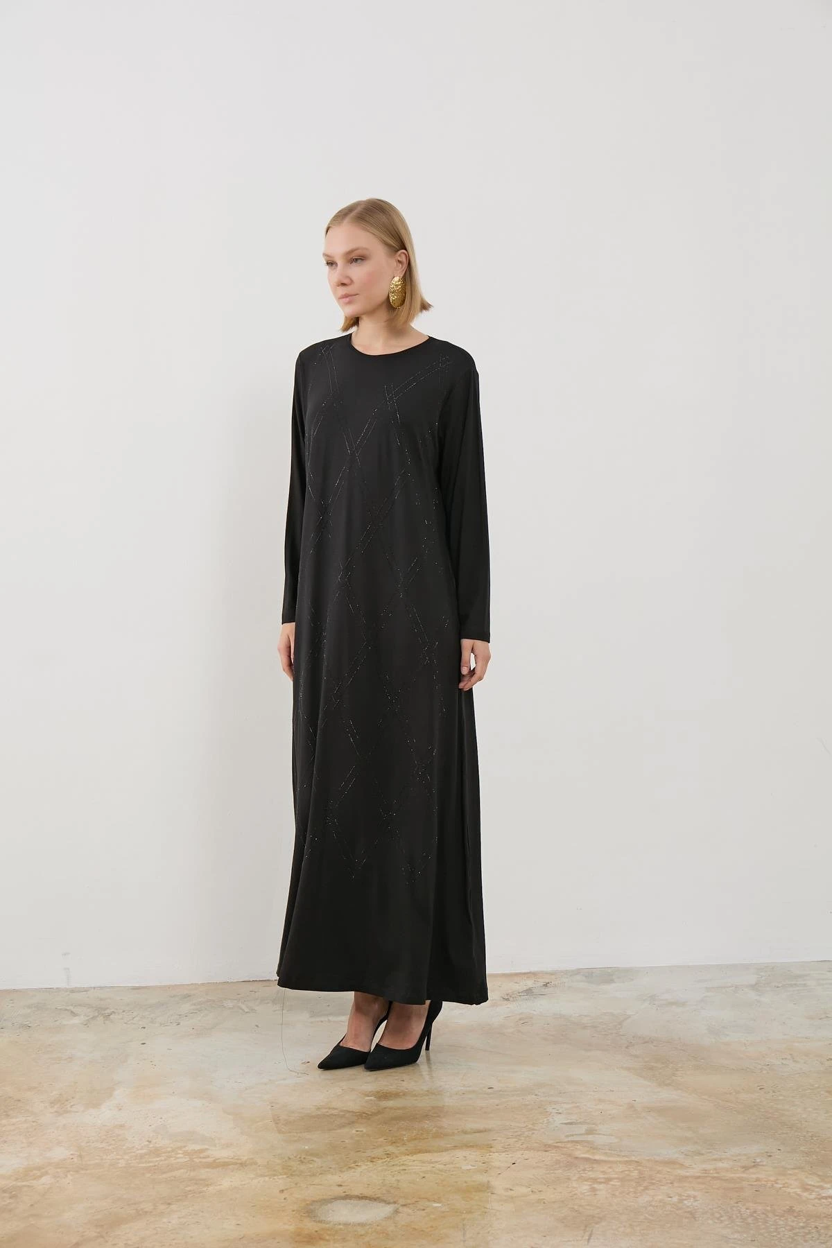 Lena Baklava Desen Elbise Siyah