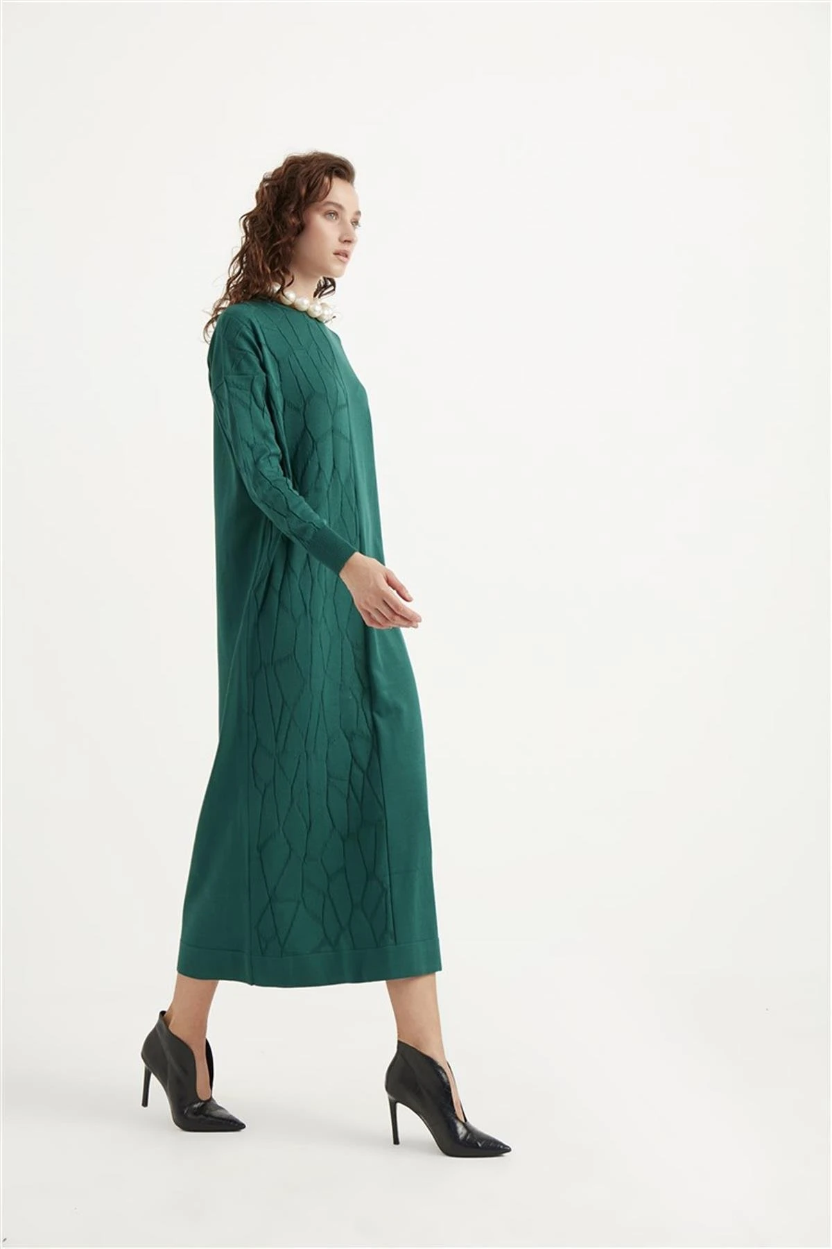 Side Merserize Elbise Zümrüt Yeşili