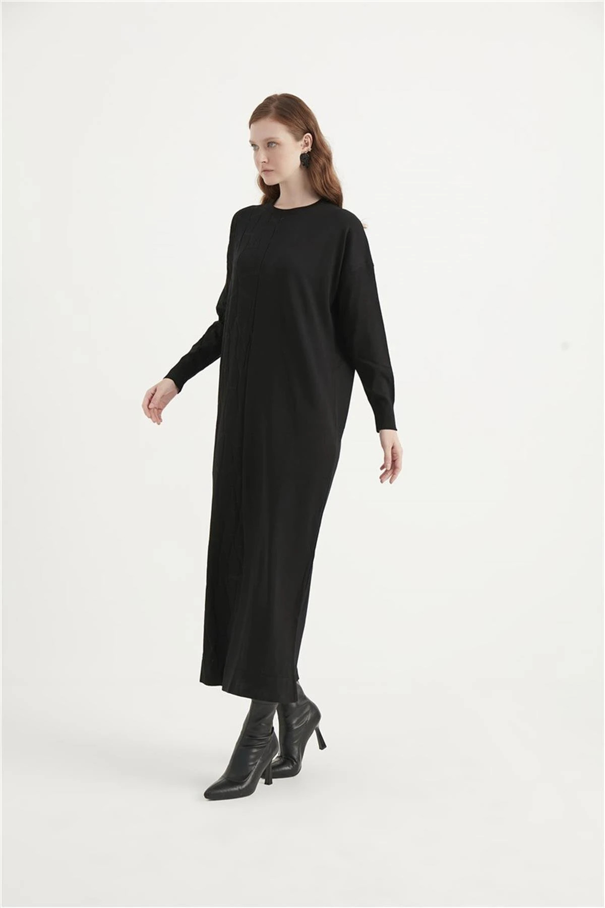 Side Merserize Elbise Siyah